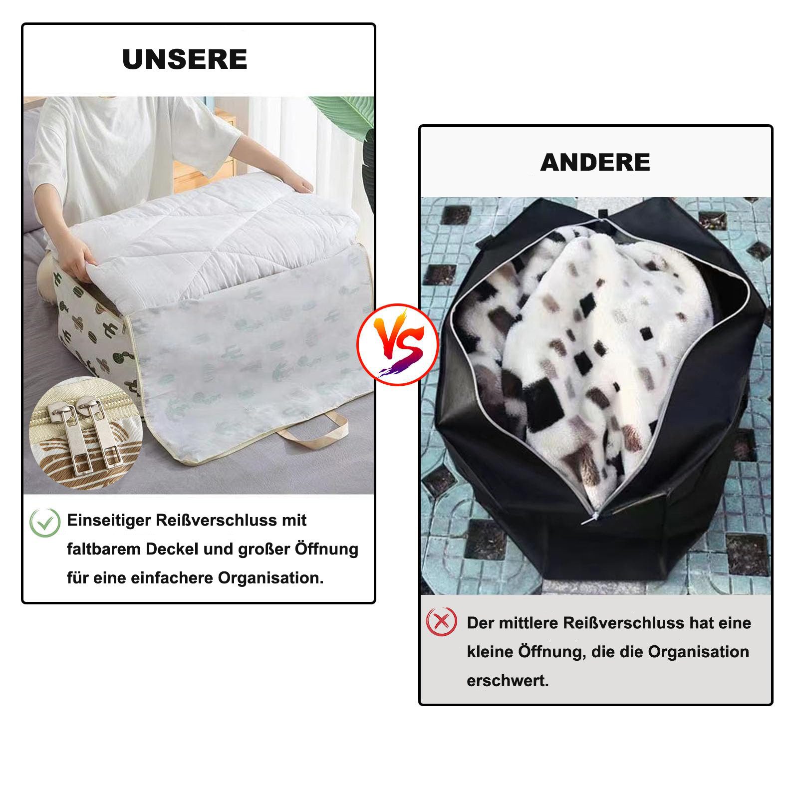 Coonoor Aufbewahrungstasche verstärkte wasserdicht, faltbar, Organizer für unter dem Bett (1-tlg), Umzugstasche mit Reißverschluss für Bettdecken, Kissen und Kl – Bild 3 von 5