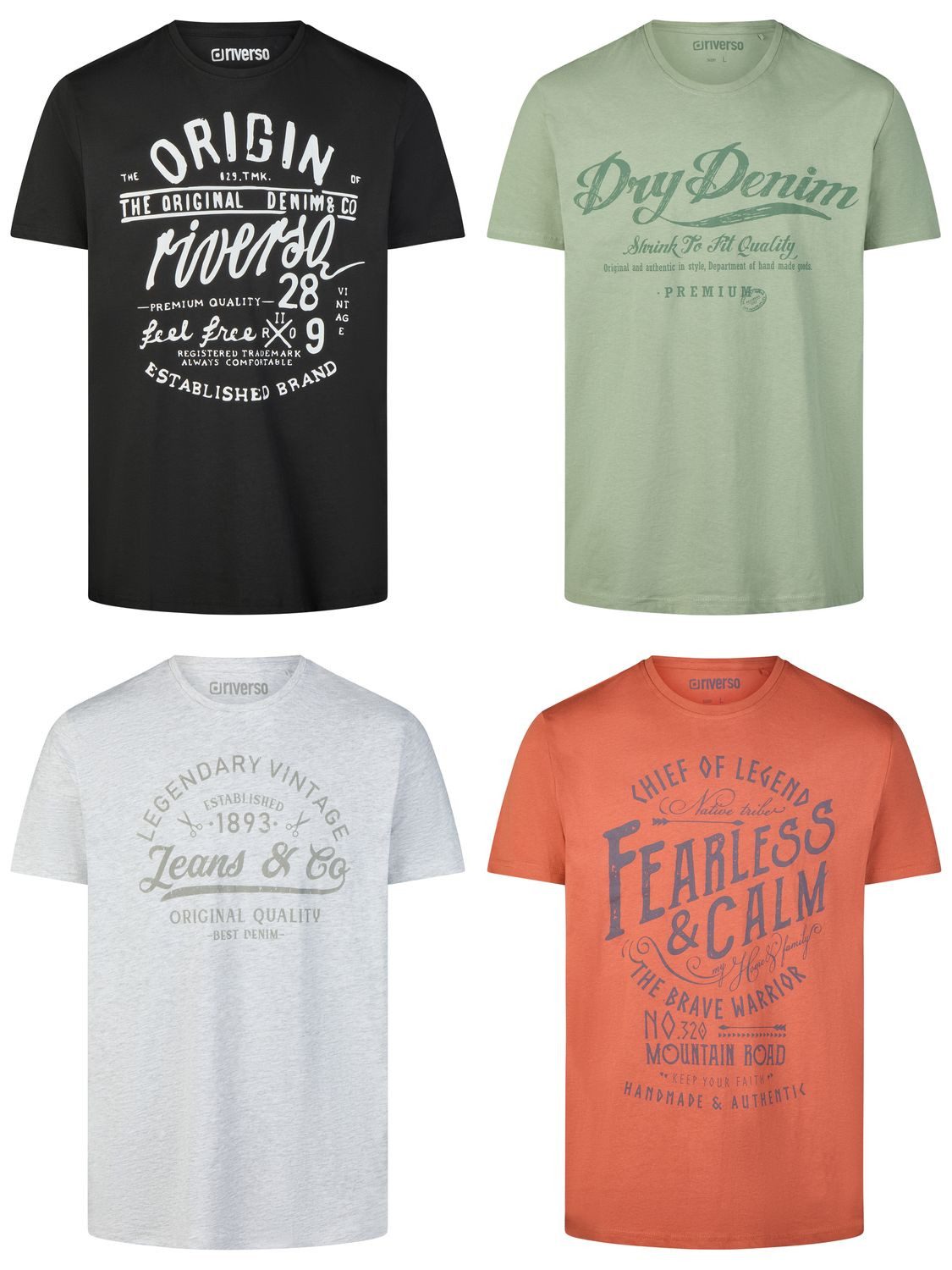 riverso T-Shirt Herren Printshirt RIVLeon Regular Fit (4-tlg) Kurzarm Tee S günstig online kaufen