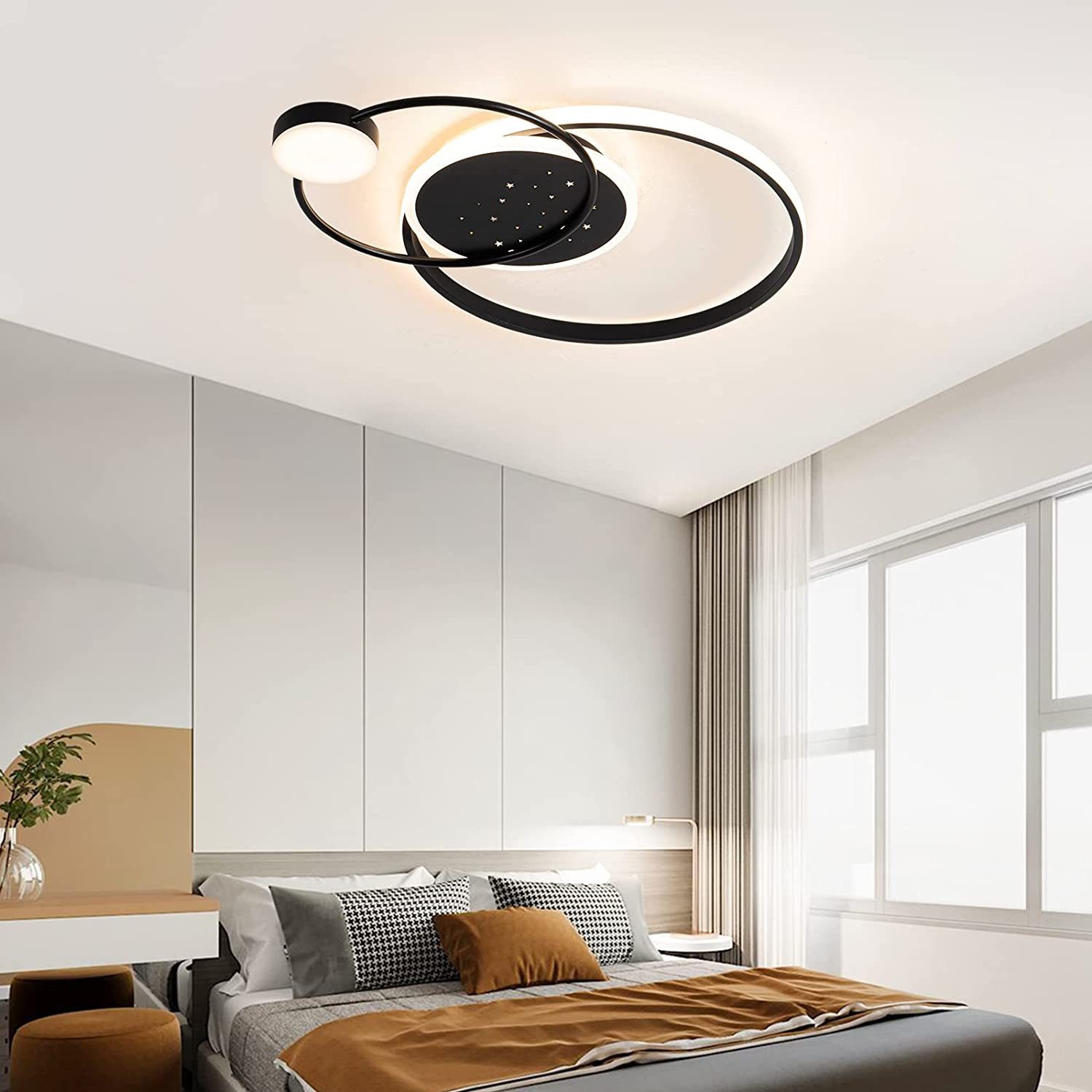 RAIKOU Deckenleuchten 43W Dimmbar mit Fernbedienung Energieklasse B 3000K-6500K, LED fest integriert, 3000K-6500K, Stufenlose Dimmbarkeit