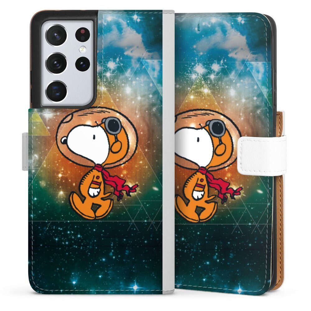DeinDesign Handyhülle Snoopy Astronaut Offizielles Lizenzprodukt, Samsung Galaxy S21 Ultra 5G Hülle Handy Flip Case Wallet Cover