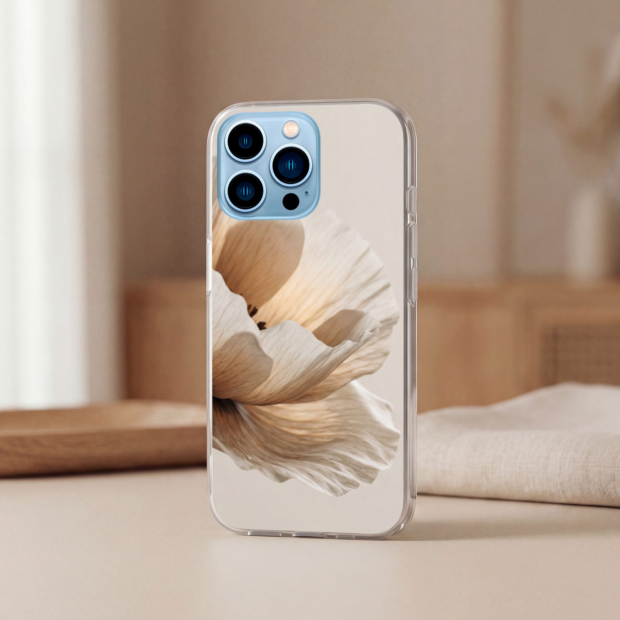 MuchoWow Handyhülle für Apple iPhone 13 Pro Blume - Beige - Creme, Smartphone-Bumper, Print, Handy Schutzhülle Dünn