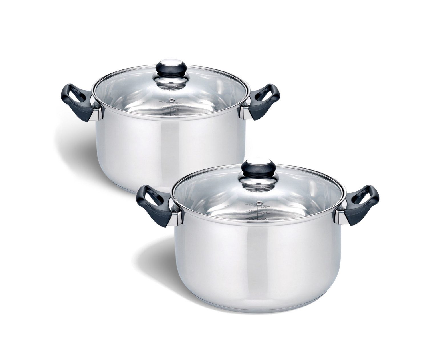 BURI Kochtopf 2 Stück Edelstahl Kochtopf "Turin" 24cm Kochtöpfe Küche Töpfe Topf Set, Edelstahl