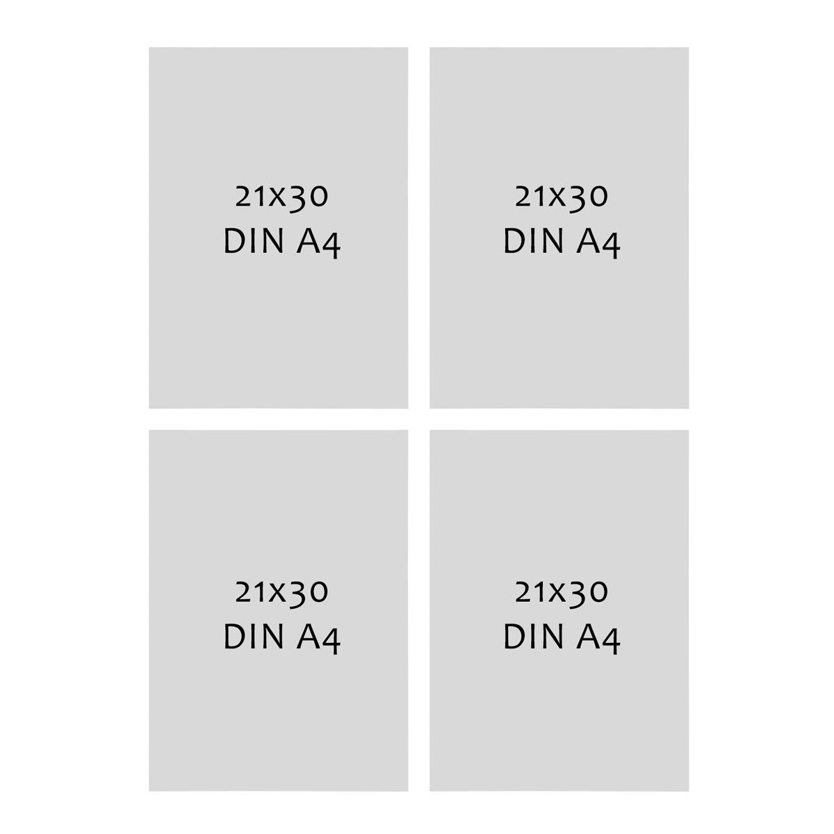 PHOTOLINI Bilderrahmen 4er Set 21x30 cm / DIN A4 Poster-Rahmen, zum Aufhängen & Aufstellen, für 4 Bilder (4er Set), MDF Holz, bruchsicheres Acrylglas & Zubehör, für Fotos & Poster