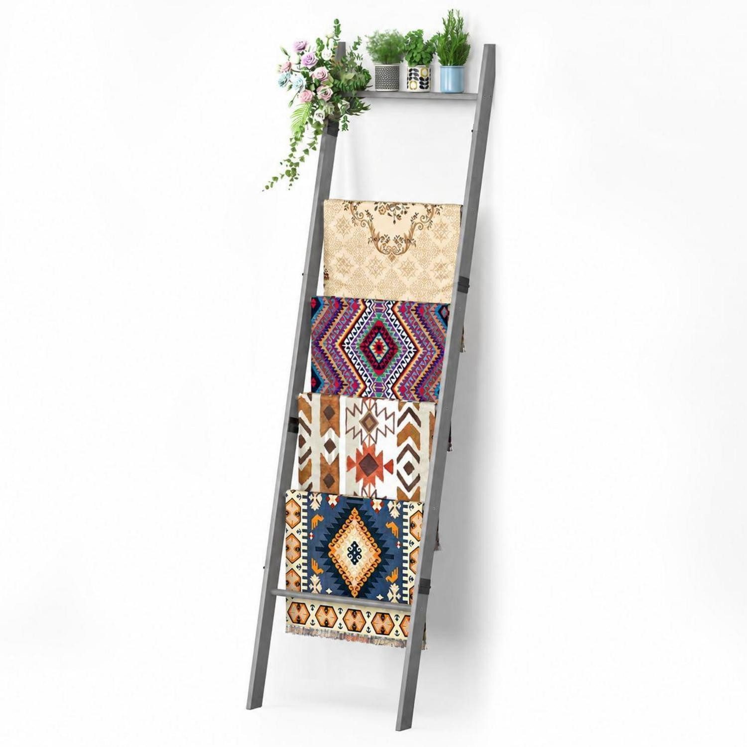 LuxusKollektion Handtuchleiter Handtuchleiter 180cm Grau Bambus