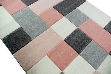 Teppich Moderner Teppich Wohnzimmerteppich Kurzflor Karo pastell rosa creme grau, Carpetia, rechteckig, Höhe: 13 mm