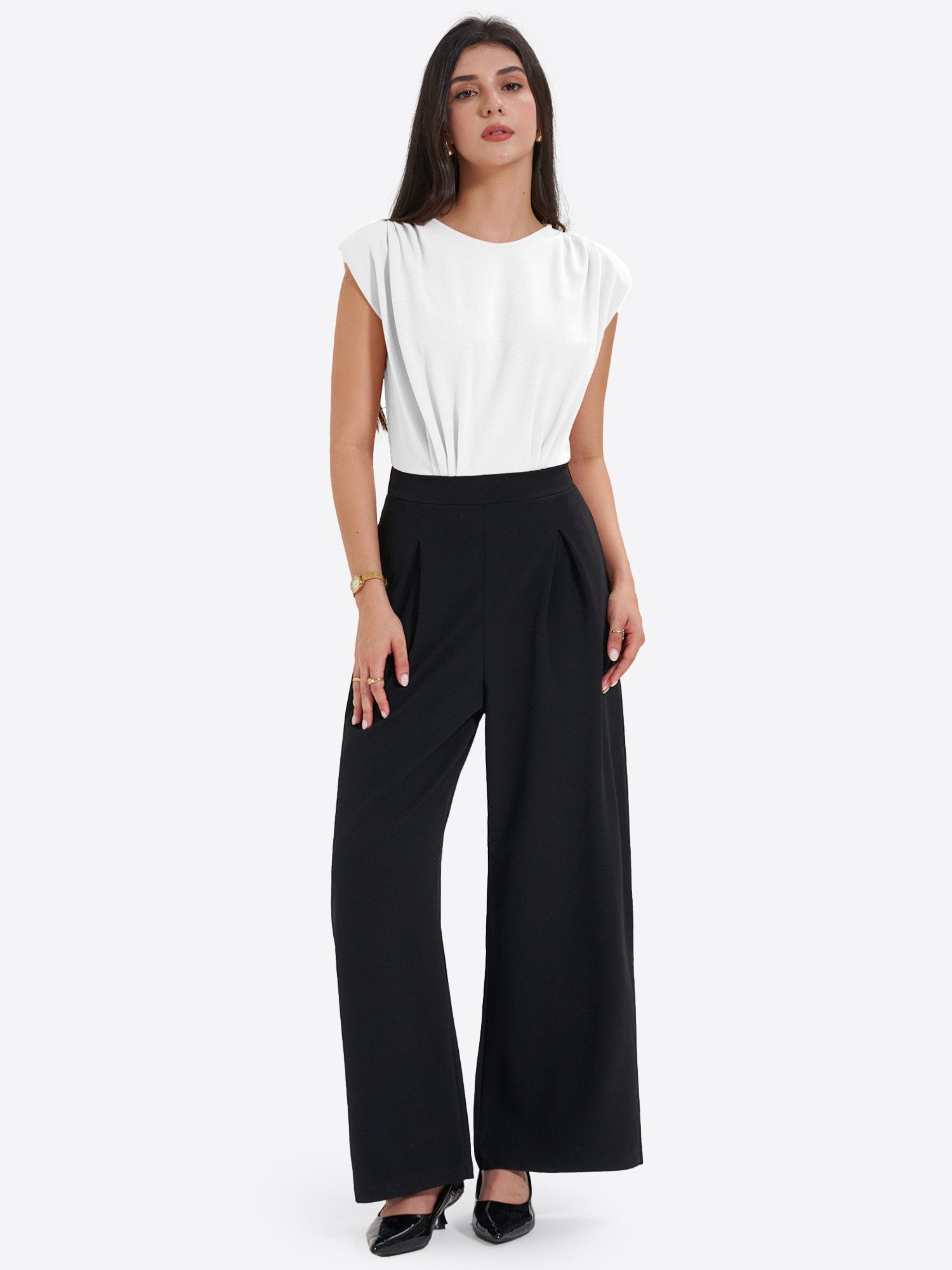 Imily Bela Overall Damen Jumpsuit mit ärmellosem Oberteil und weiter Hose (Packung, 1-tlg., 1per-Pack) Farbblock-Design