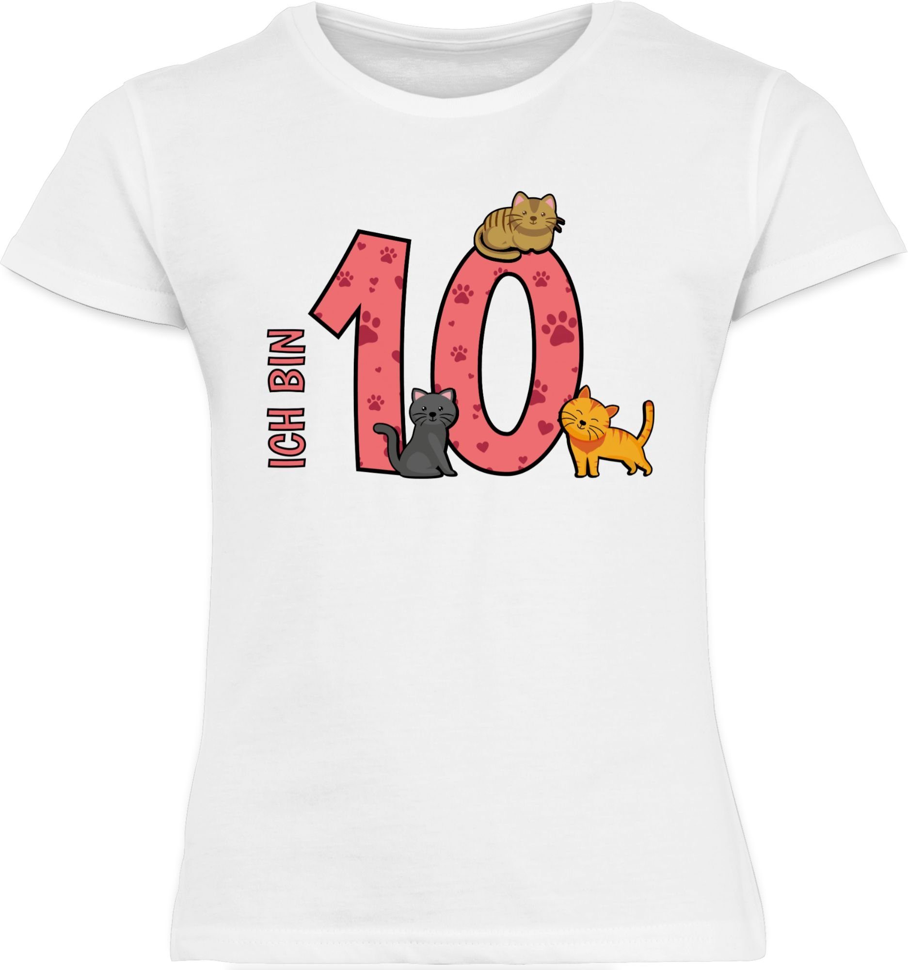Weiß Katzen 3 Shirtracer Zehnter Geburtstag T-Shirt 10.