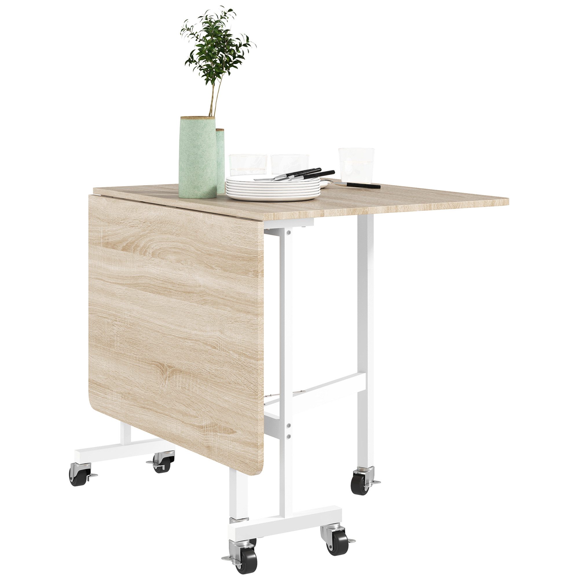 HOMCOM Klapptisch (Küchentisch, 1-St., Esszimmertisch), für kleine Räume, Küche, bis 50 kg belastbar, Eiche
