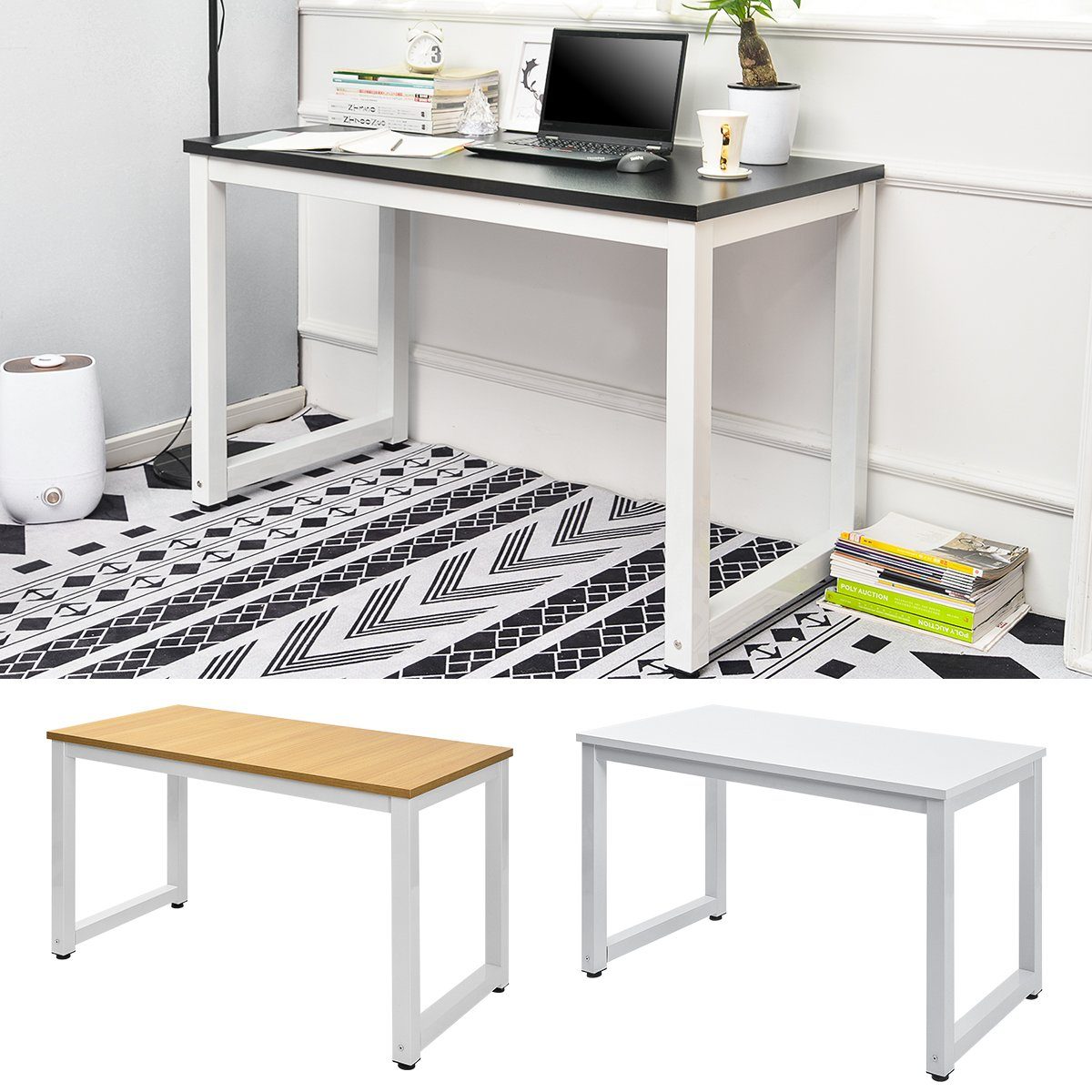 Aufbau Fangqi 75x120x60cm,schwarz office), Optik Walnuss Bürotisch einfacher Tisch,ideal Natur für Laptoptisch home Stahlgestell das / PC Schreibtisch / Weiß (Computertisch /