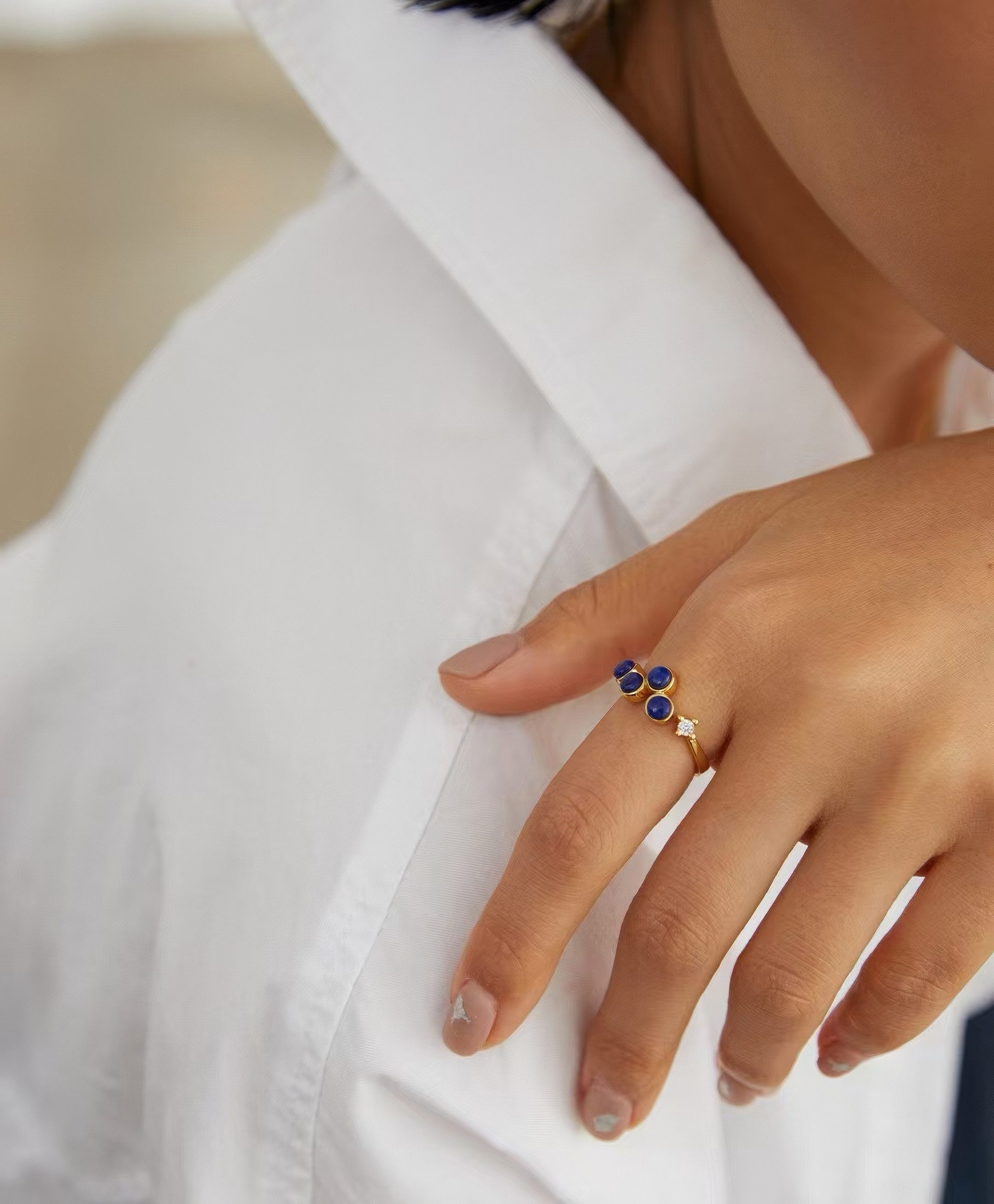 Jumpeak Silberring Damen Gold plattiert Ring , Aquamarin Ring,  Lapis Ring, günstig online kaufen