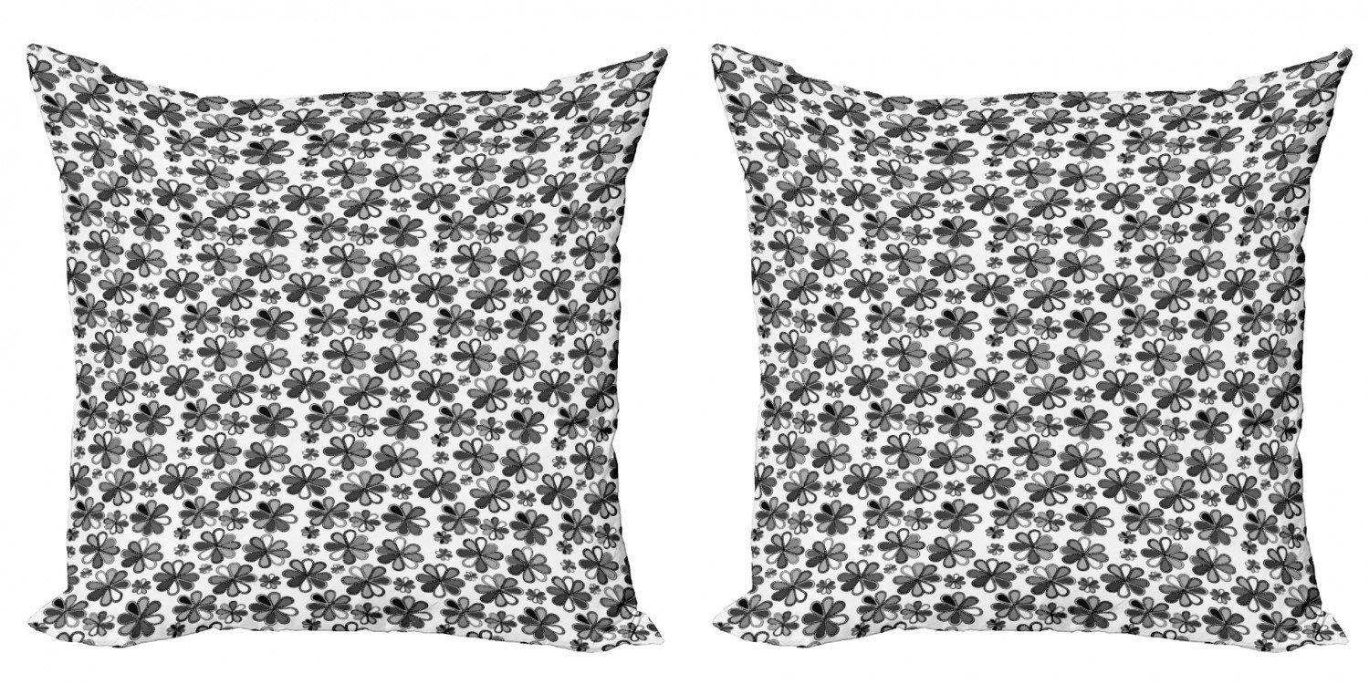 Petals Kissenbezüge Stück), Graustufen- Retro Modern Abakuhaus Digitaldruck, Blumen Doppelseitiger Accent (2