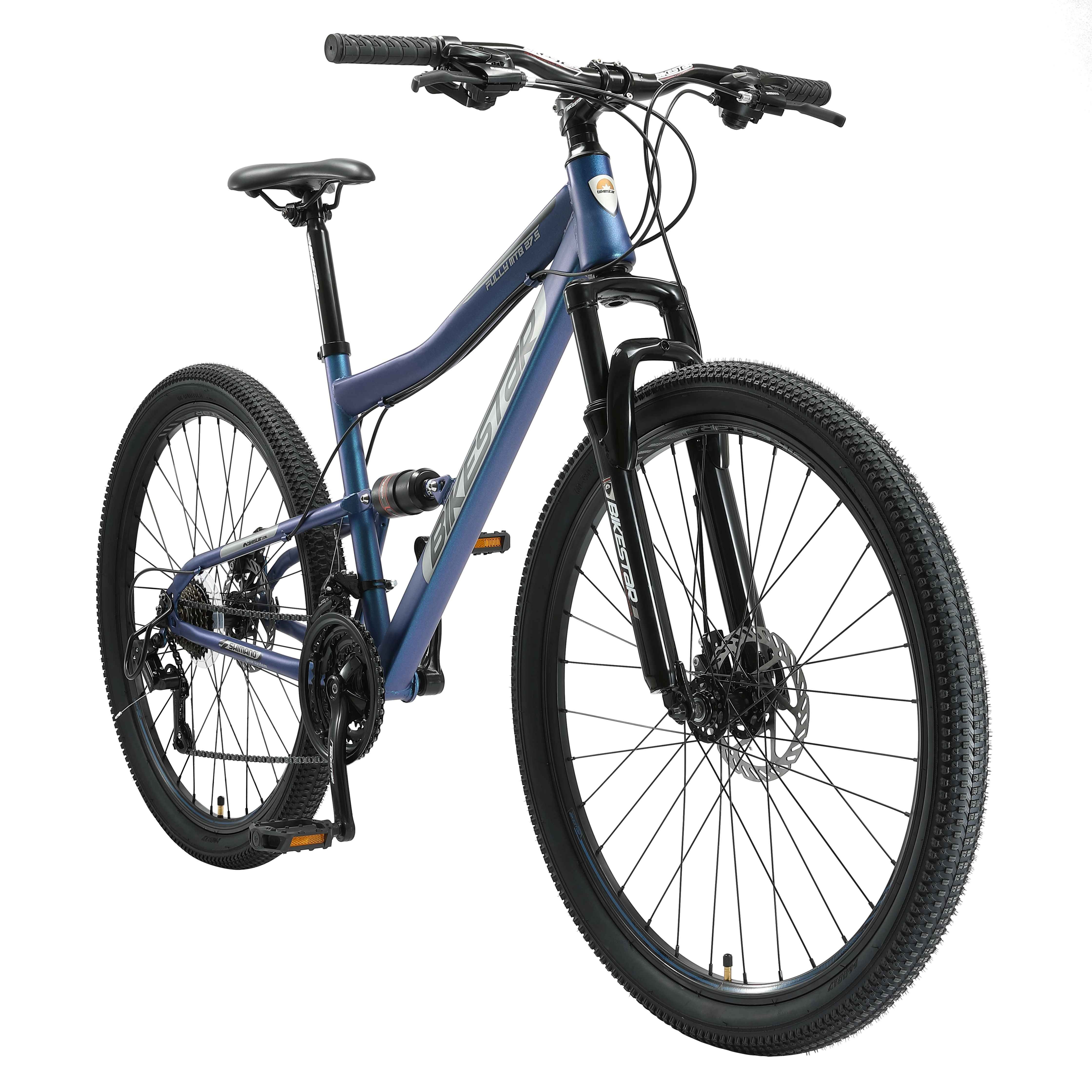 Bikestar Mountainbike 27.5 Zoll, ab 160 cm, Damen, Herren, 21 Gang Shimano Tourney RD-TY300 Schaltwerk, Kettenschaltung, Scheibenbremse, Rahmen 43 cm, Vollgefedert