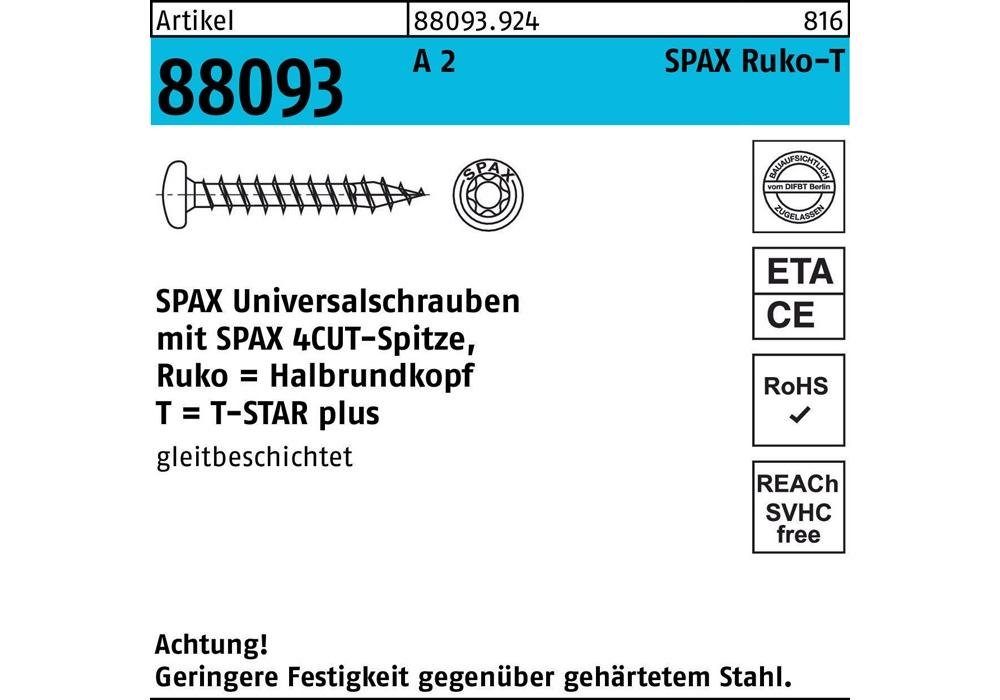 2 88093 VG SPAX x Senkschraube R 45/40-T20 4 Schraube m.Spitze/T-STAR A Ruko