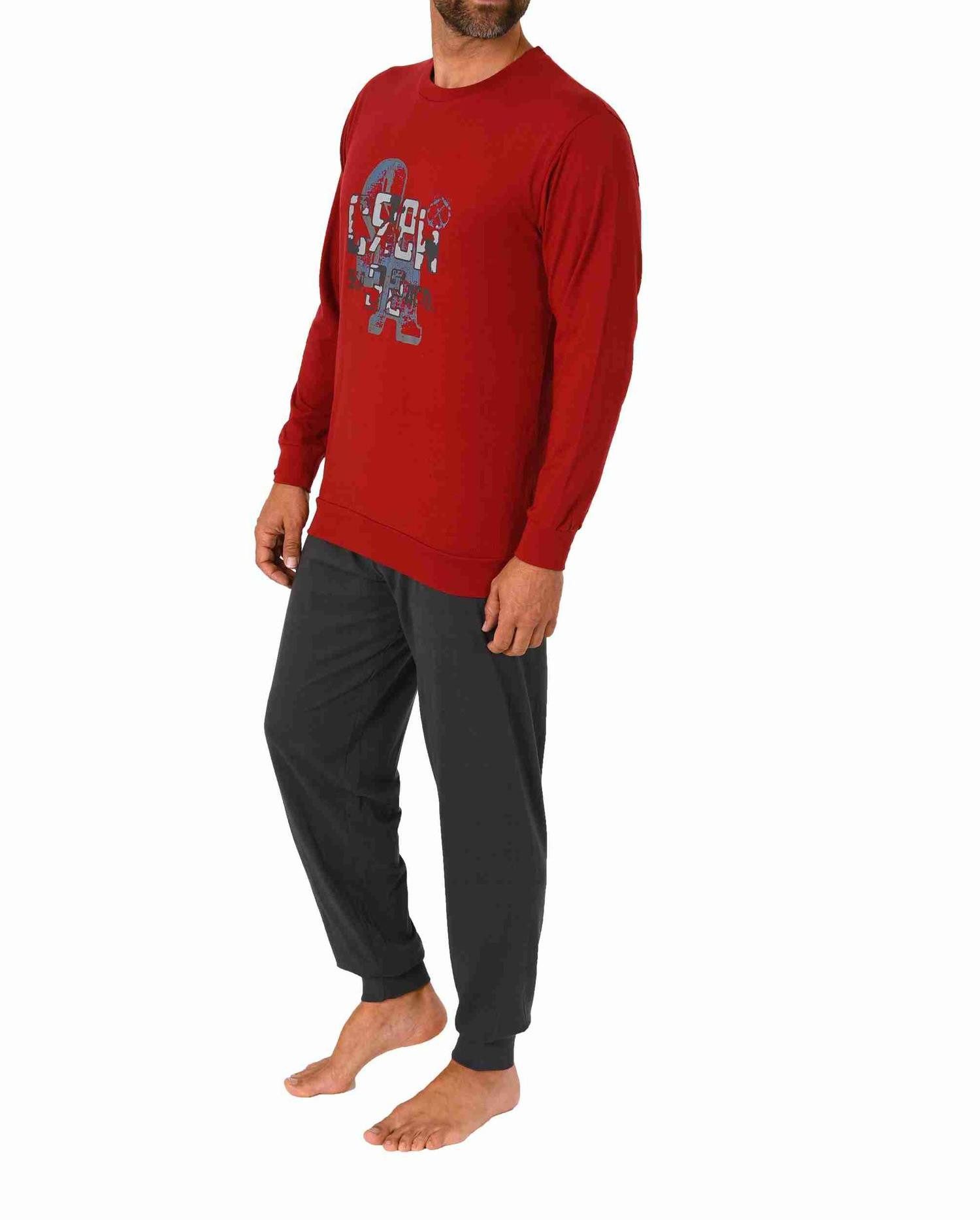 RELAX by Normann Pyjama Herren Schlafanzug langarm mit Bündchen und edlen Frontprint – Bild 3 von 4