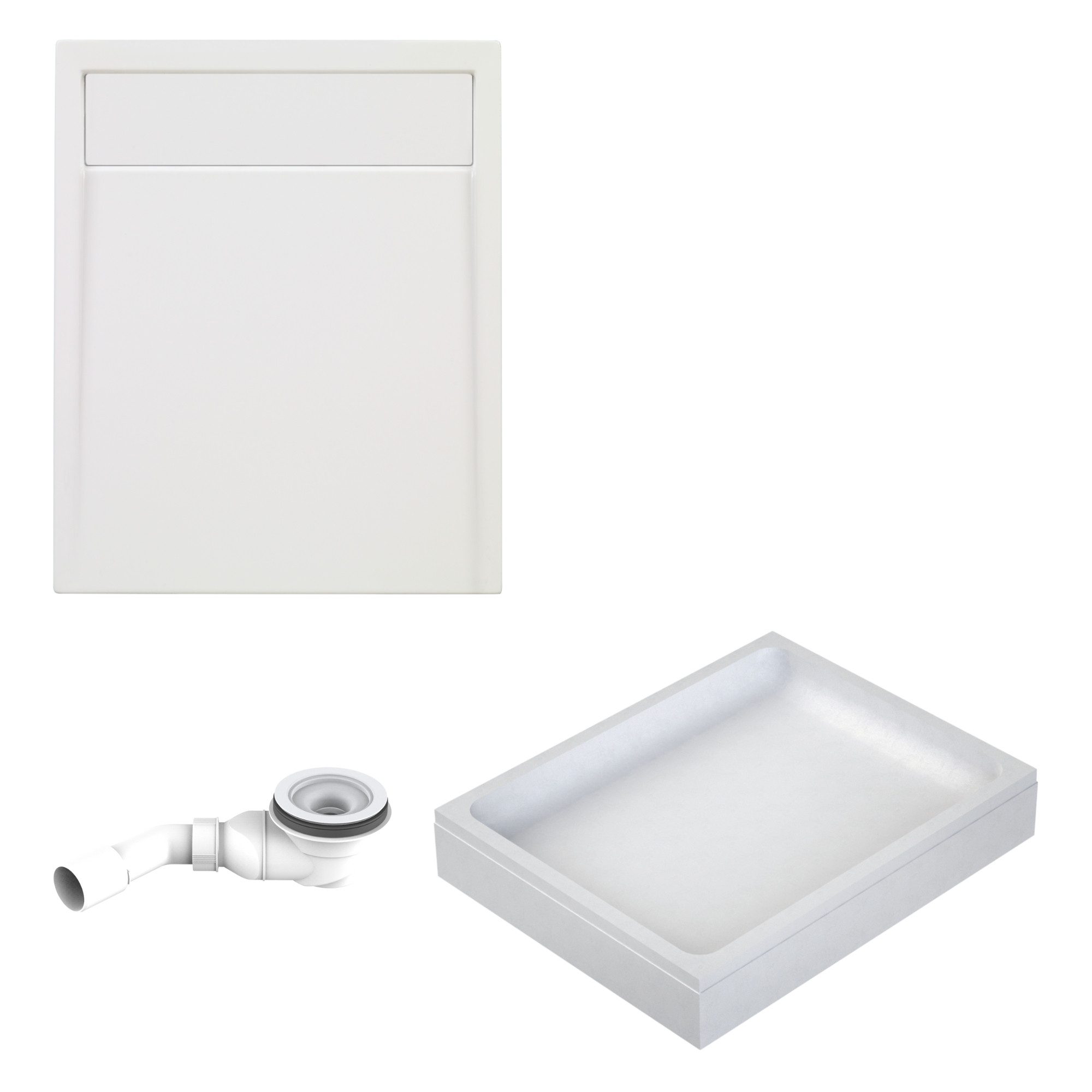 Schulte Duschwanne Brava, Sanitäracryl, 100 x 80 cm Weiß Komplett Set mit Wannenträger und Ablauf