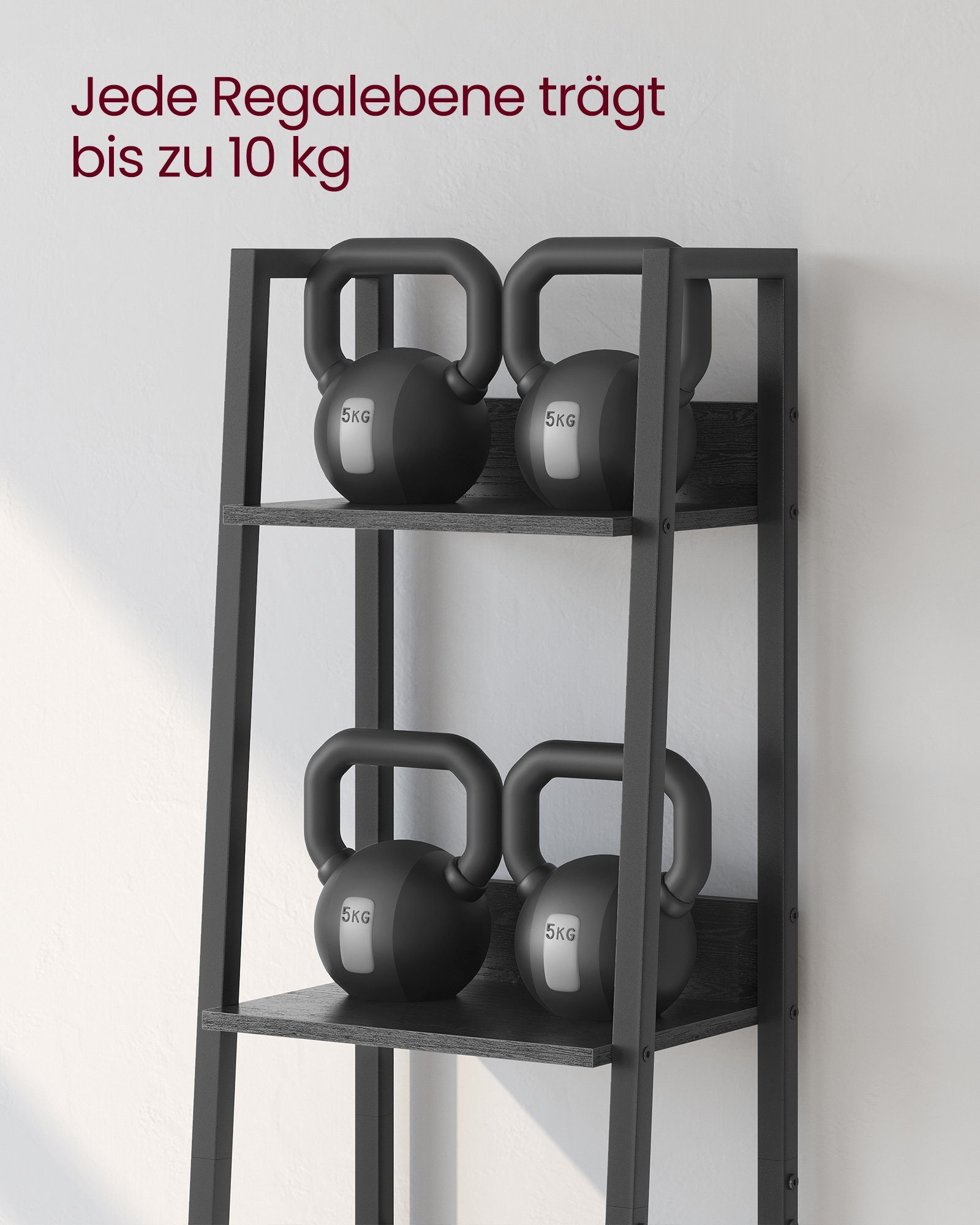 VASAGLE Standregal, Bücherregal, 140/170 cm, Schwarz Leiterregal, Industrie-Design