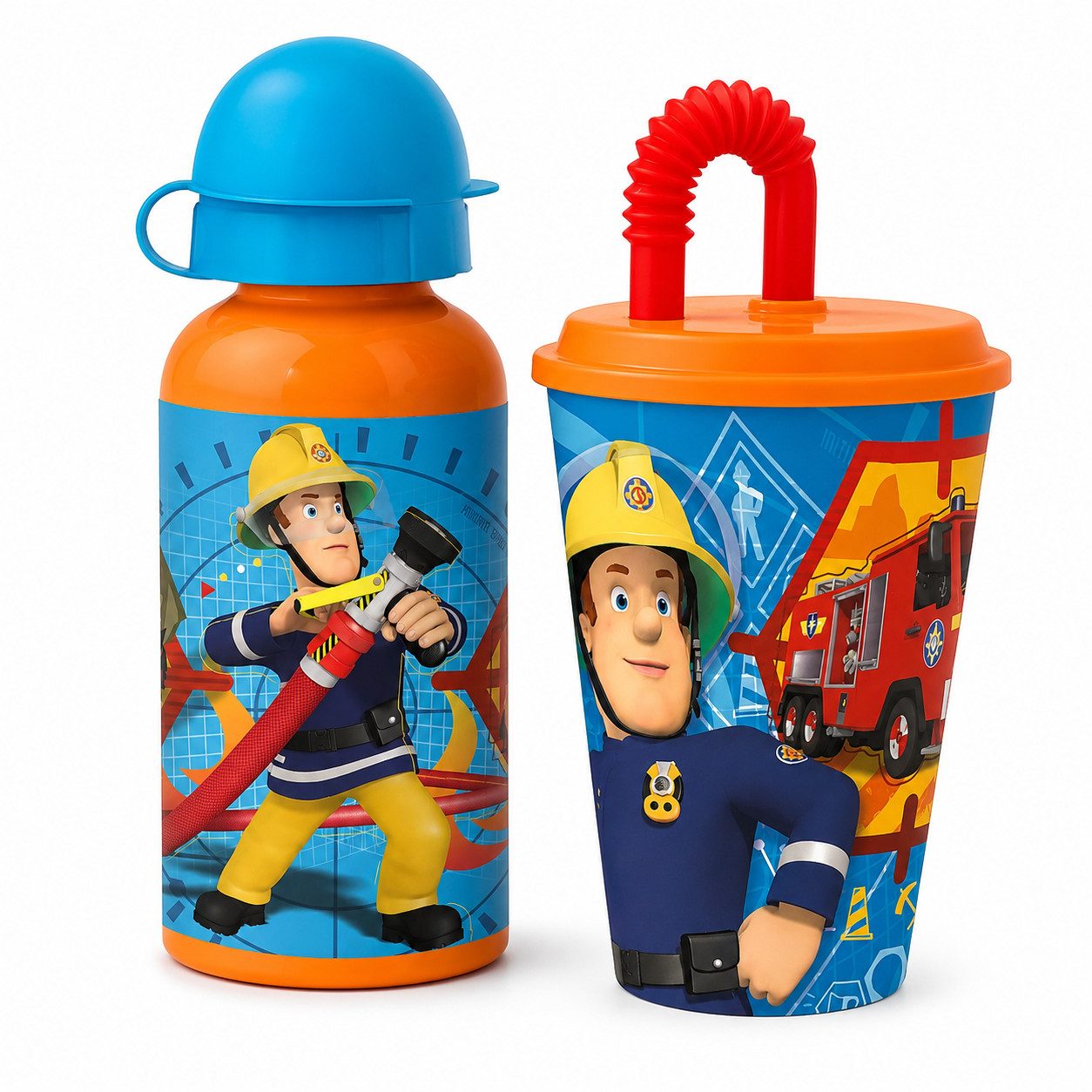Feuerwehrmann Sam Trinkflasche Feuerwehrmann Sam 2 tlg. Set Kinder Sport Aluminium Flasche Becher