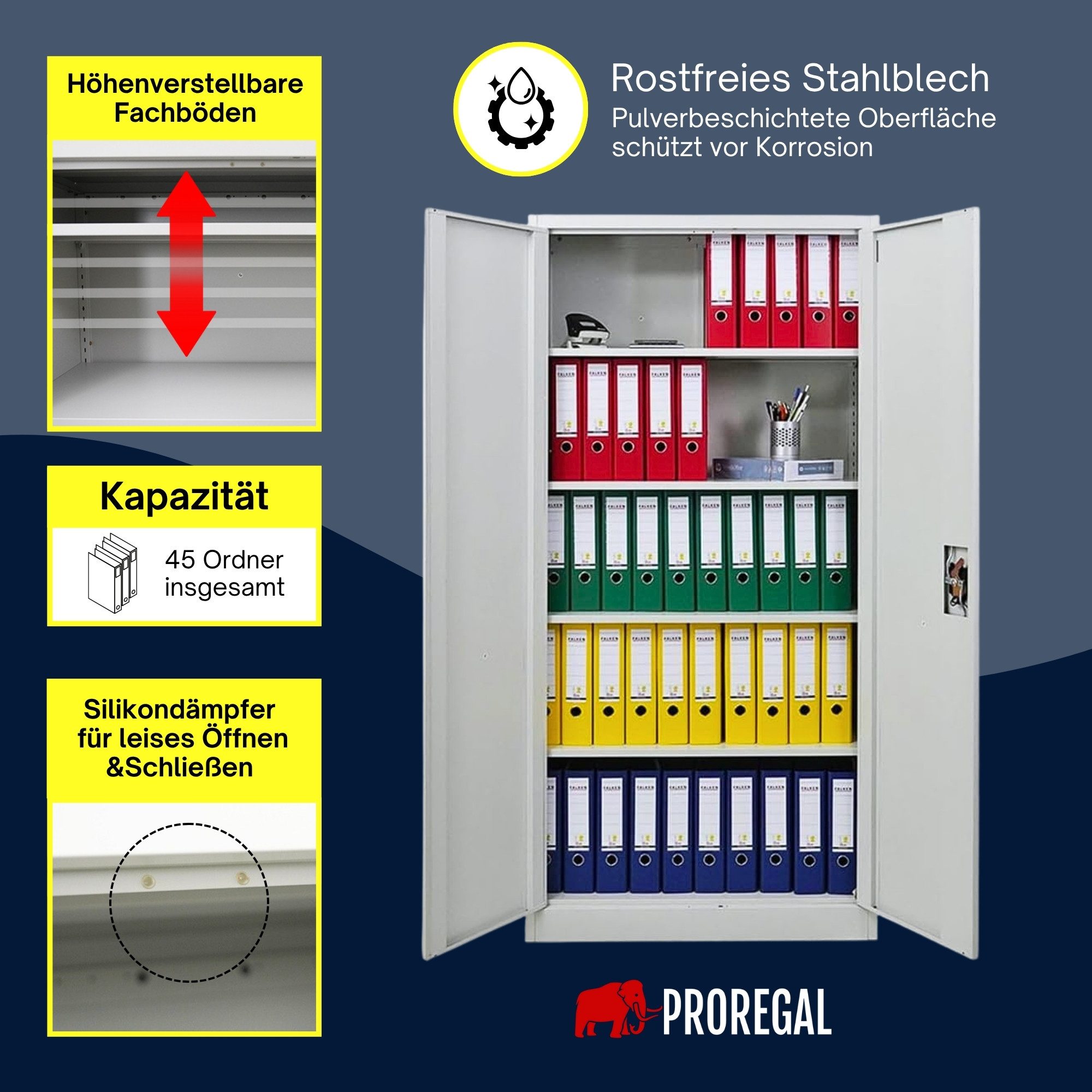 PROREGAL® Mehrzweckschrank Abschließbarer Flügeltürenschrank ELEPHANT mit 2 Türen Flügeltürenschrank Mehrzweckschrank Abschließbar aus Stahl – Bild 5 von 5