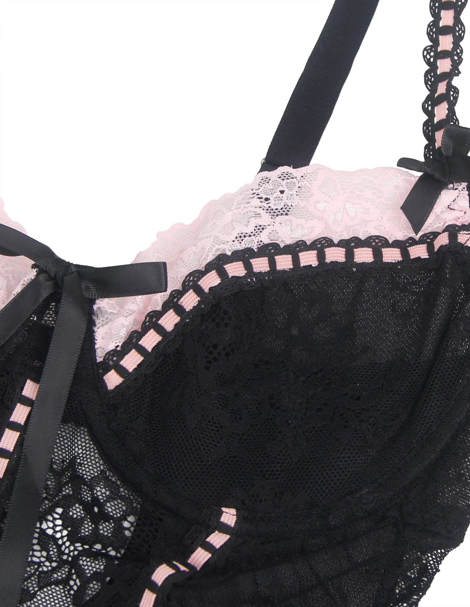 Organza Lingerie Negligé (Negligé + String) aus weicher Spitze mit Cups, sexy Dessous, Reizwäsche – Bild 3 von 5