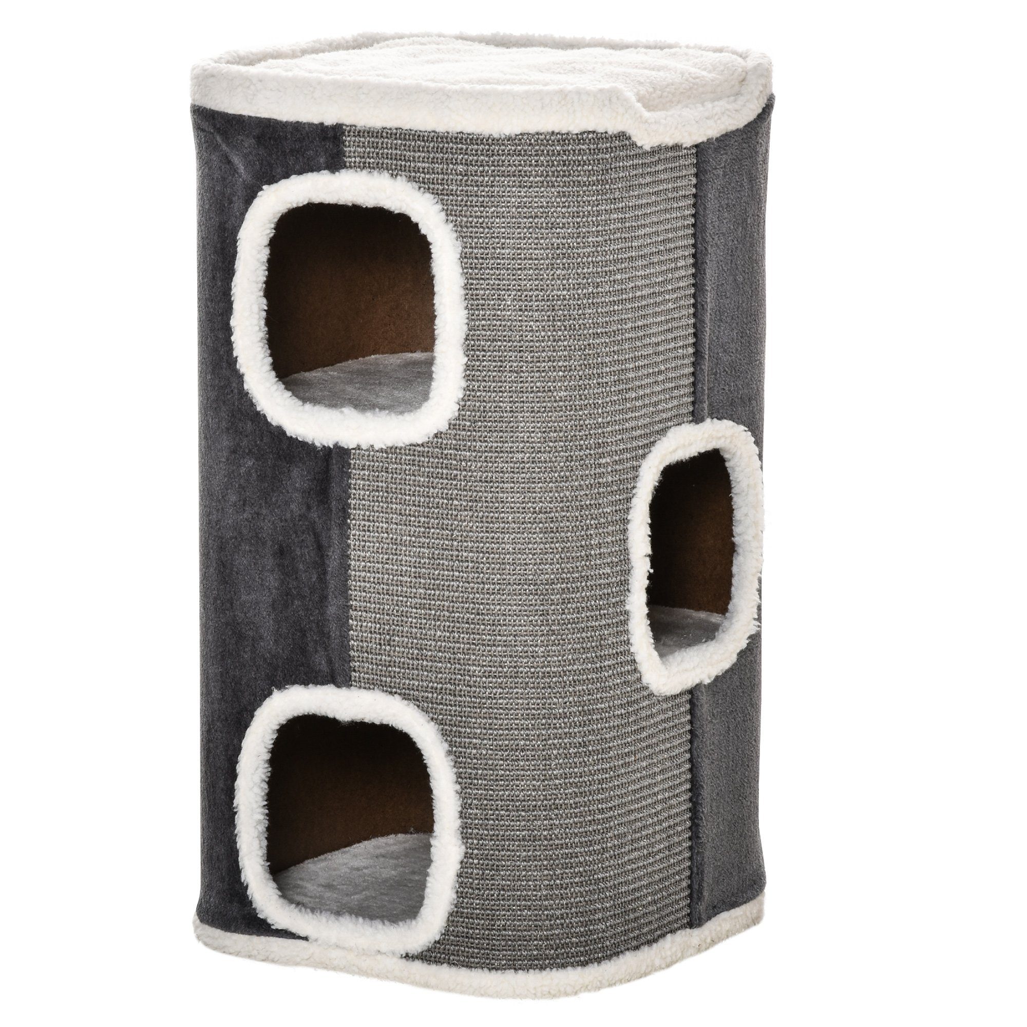 Kratzbaum Kratztonne für Katzen 3 Ebenen Kletterbaum Spanplatte Polyester