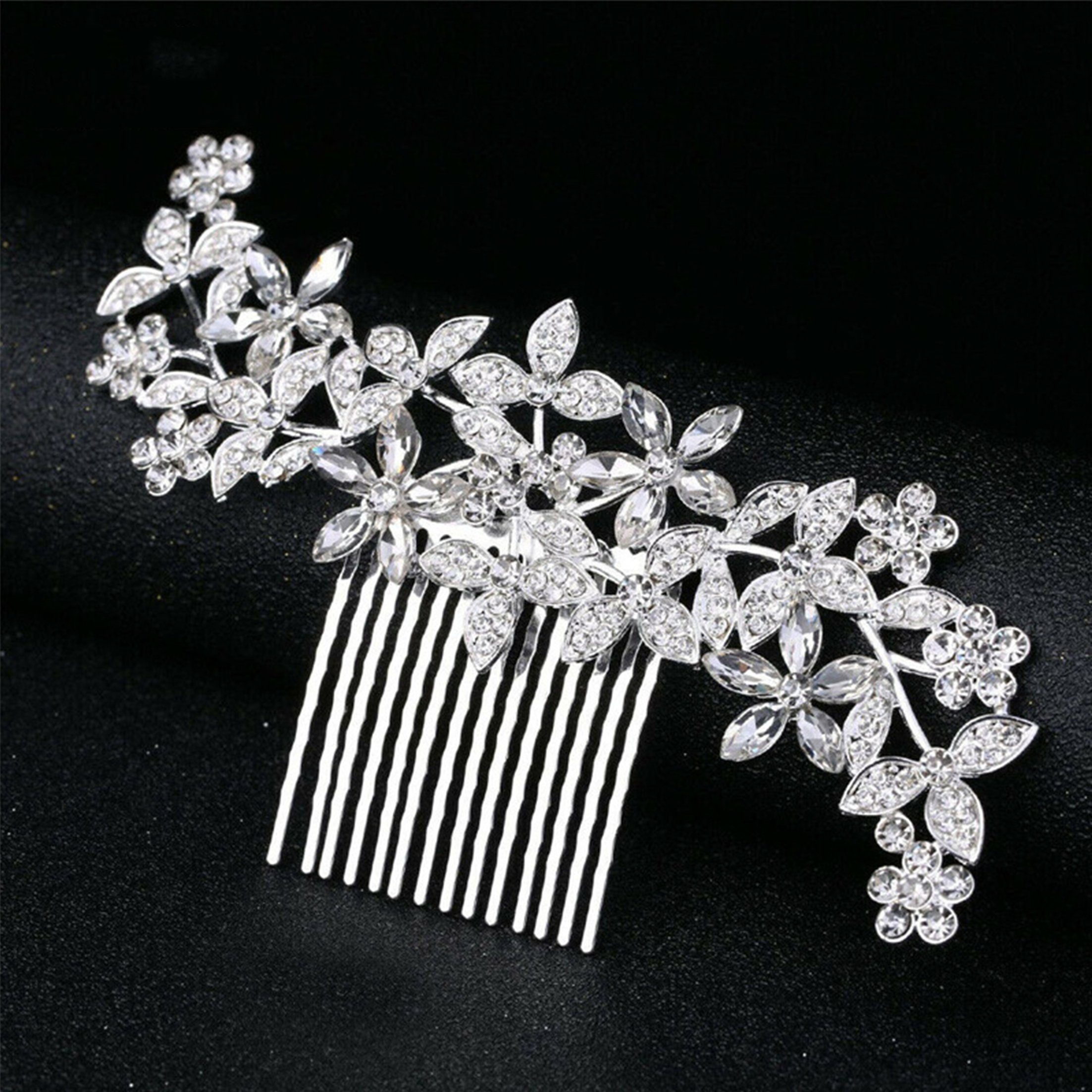 8,Silber,Rose Blumenblatt Scheiffy Gold) Diadem Kristall-Haarkamm«Brauthaarkamm(Stil