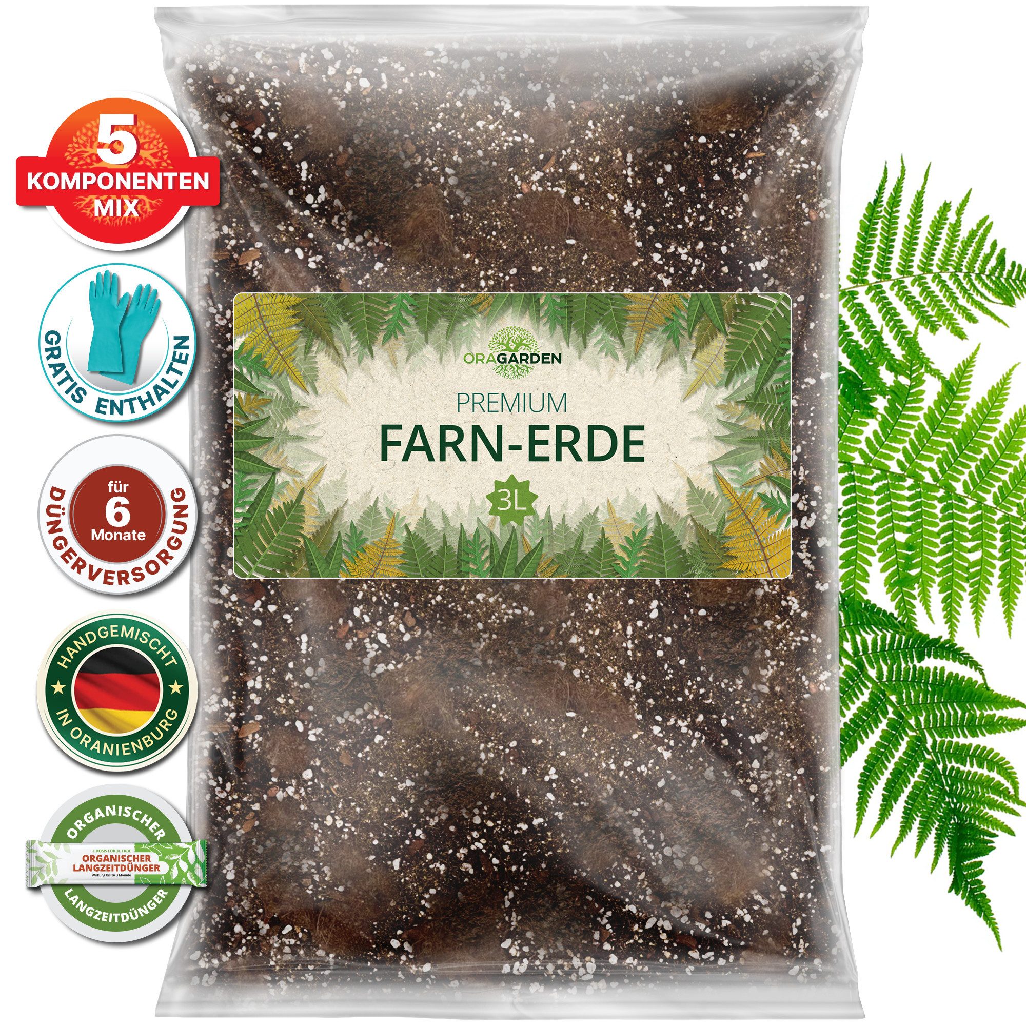 OraGarden Gartenbau-Substrat Farn Erde, mit Wurmhumus