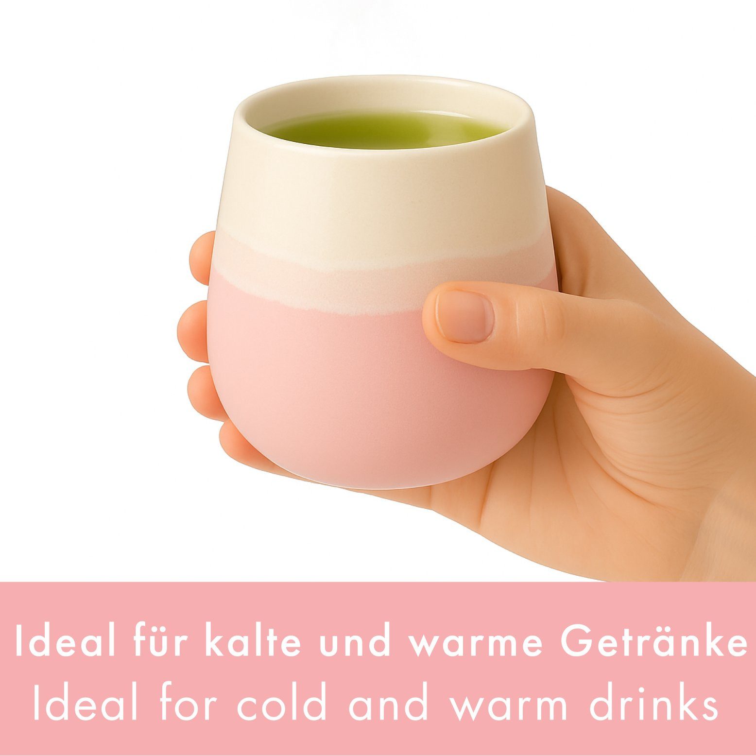 Goodwei Teeglas Japanisches Teebecher Set "Fuji Pink", modernes Design, 4-tlg., Keramik
