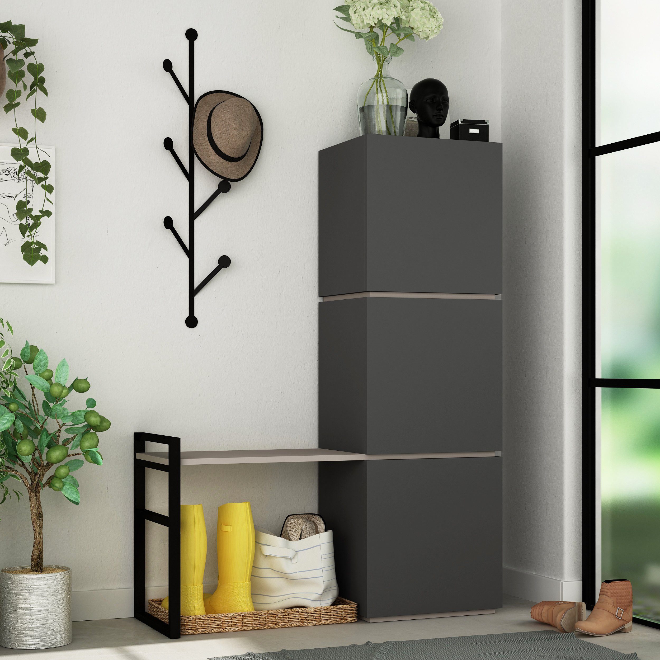 Decortie Schuhschrank Mello Schuhschrank mit Wandgarderobe,Dielenständer, 109 x 39 x 149 cm