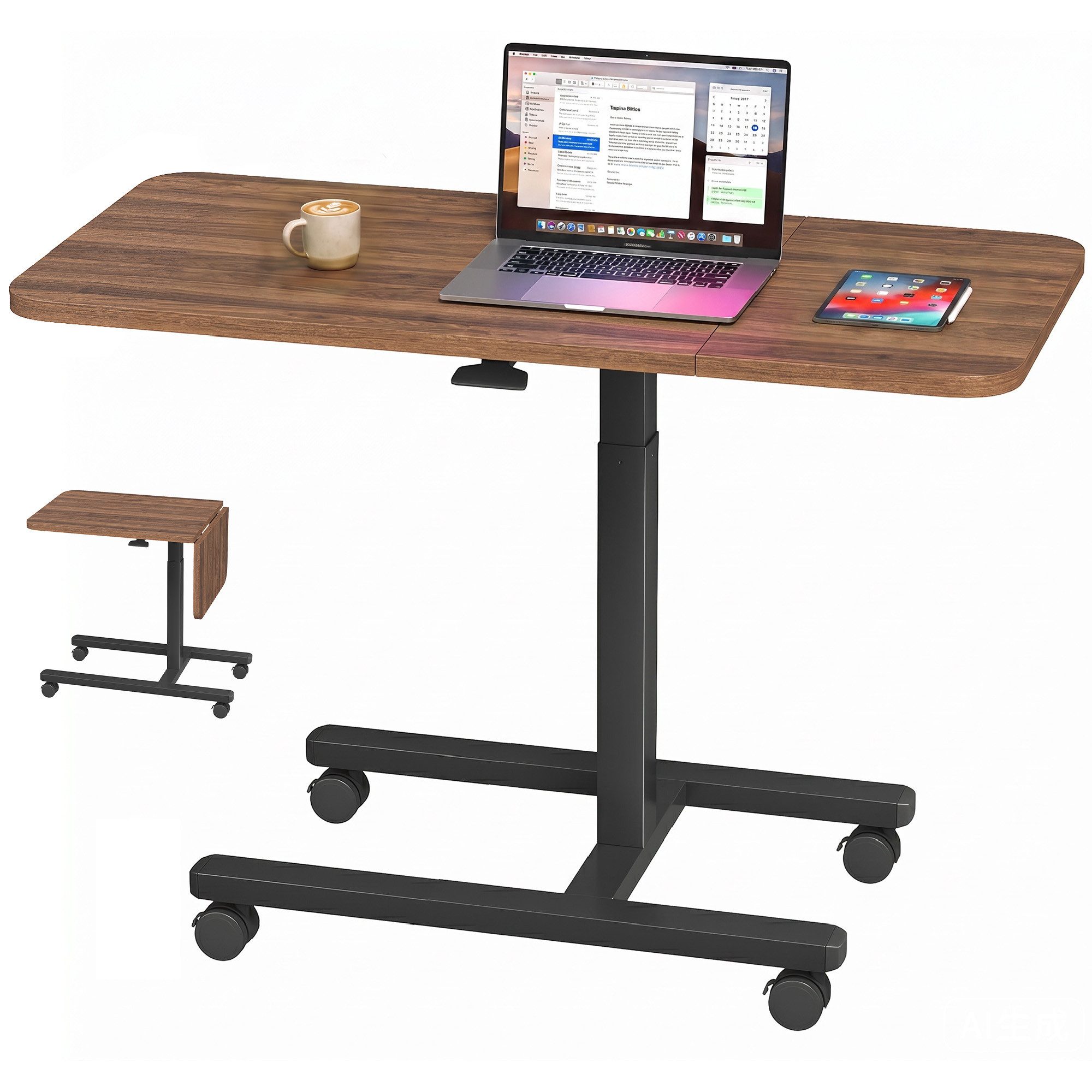 Klyvvo Schreibtisch Höhenverstellbarer, stabil C förmiger Laptoptisch, mobiler Sofatisch (1-St), 100cm Großer Platte, Rollen mit Feststellbremsen