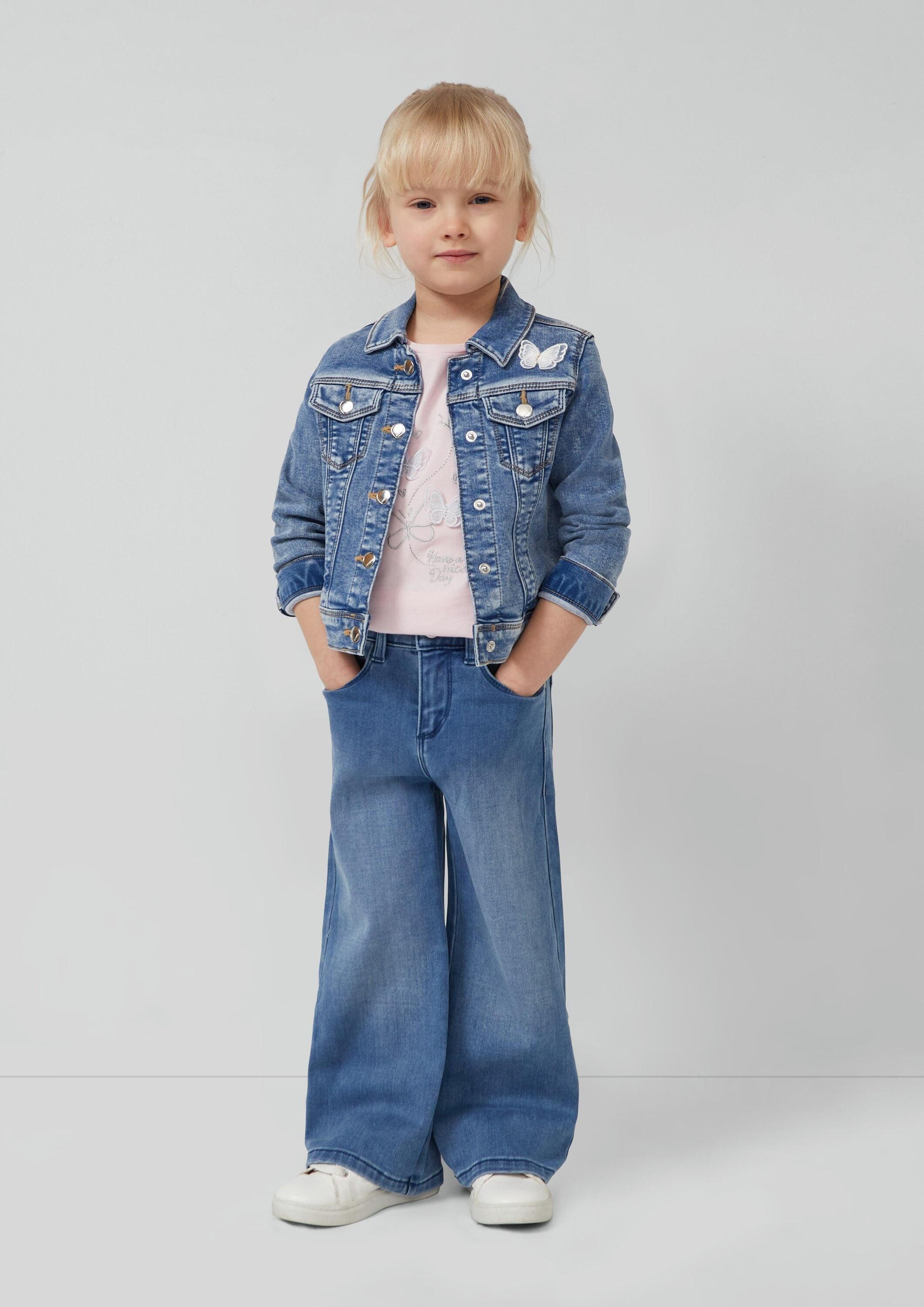 s.Oliver Funktionsjacke Indoor-Jacke Jeansjacke mit Applikation und Used-Effekt