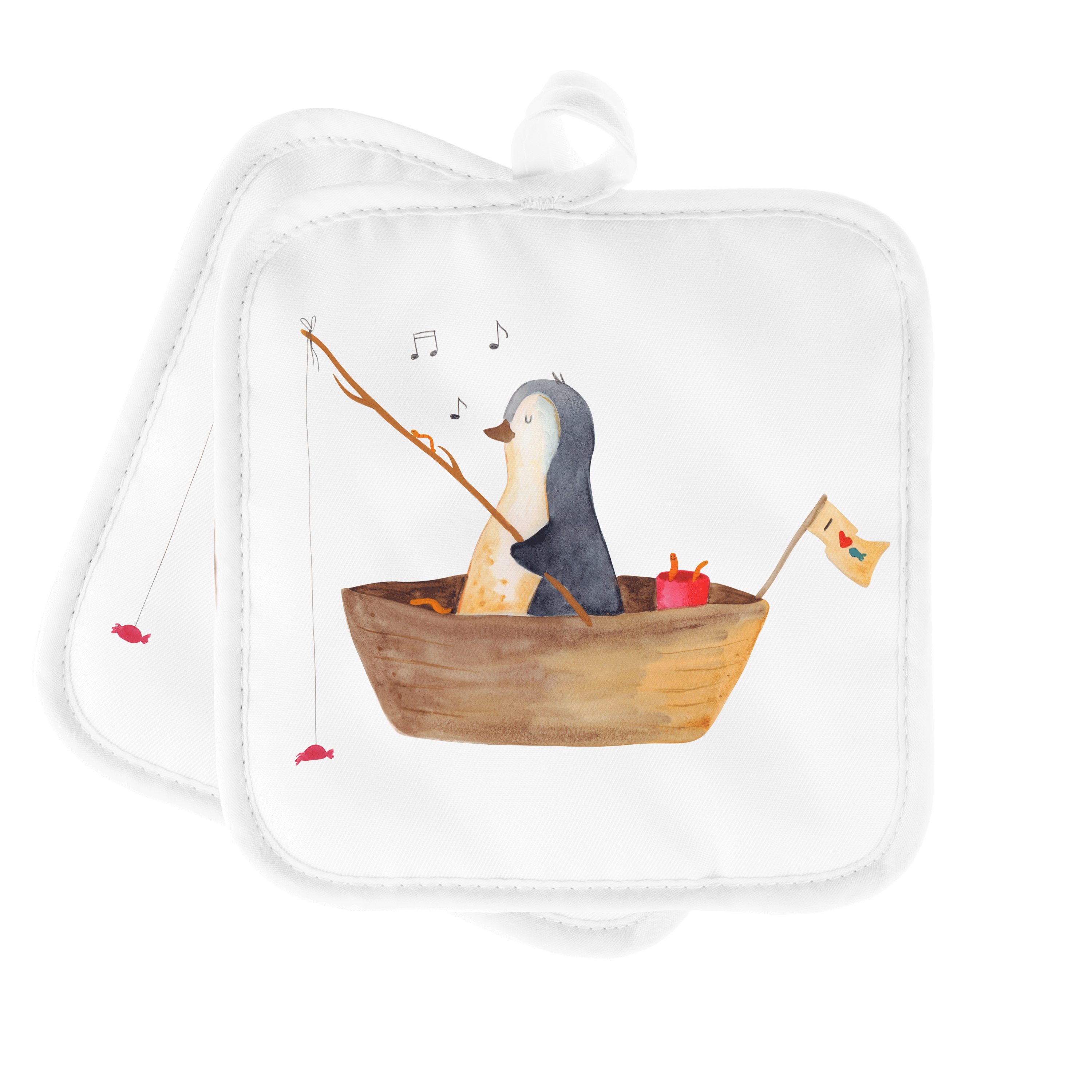 Mr. & Mrs. Panda Topflappen Pinguin Angelboot - Weiß - Geschenk, Topflappen mit Spruch, Topflappe, (1-tlg)