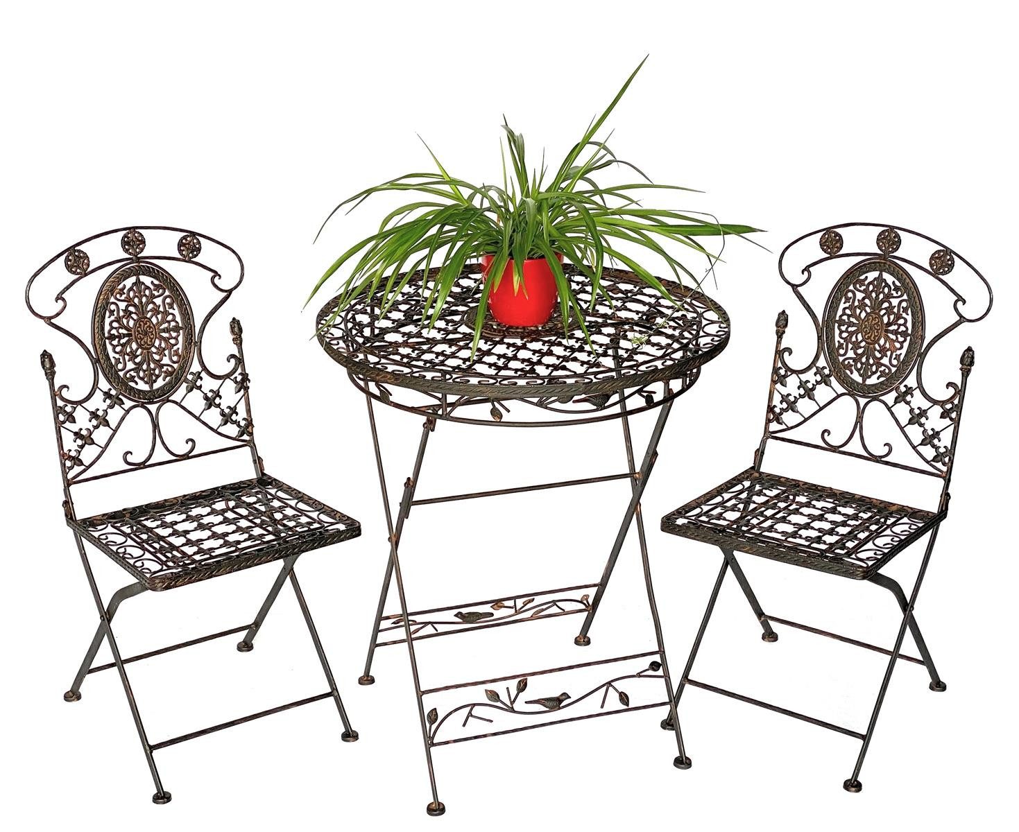 DanDiBo Sitzgruppe Eisen Garten Antik Bistroset AVIS Bistrotisch mit 2 Stühlen, klappbar Metall Gartentisch