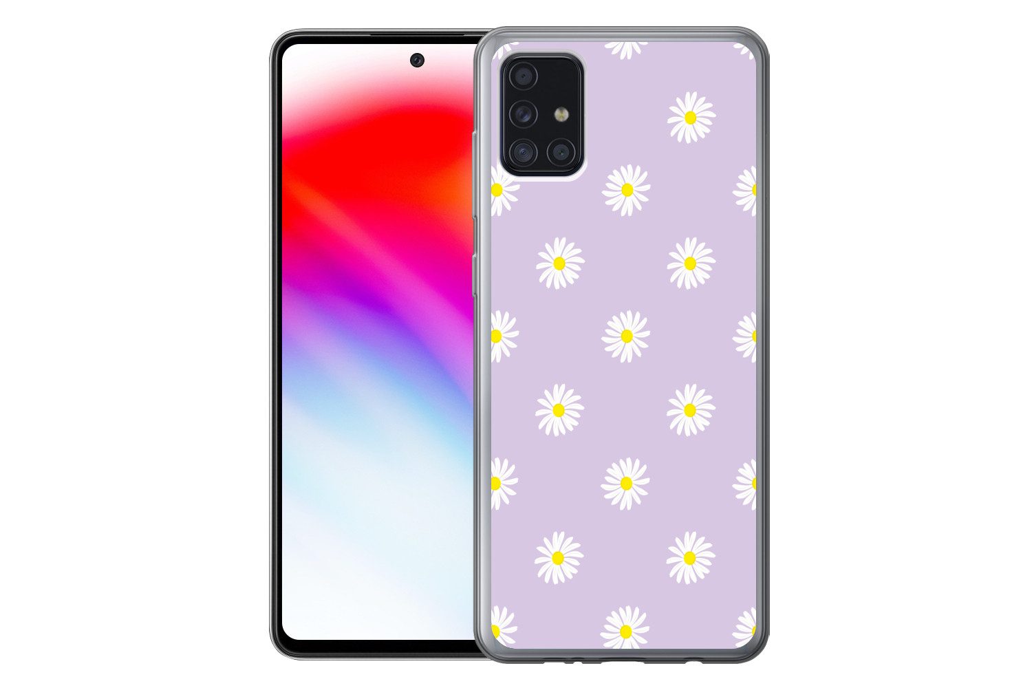 MuchoWow Handyhülle für Samsung Galaxy A52 5G Gänseblümchen - Pastell - Weiß - Lila - Blum, Smartphone-Bumper, Print, Handy Schutzhülle Dünn