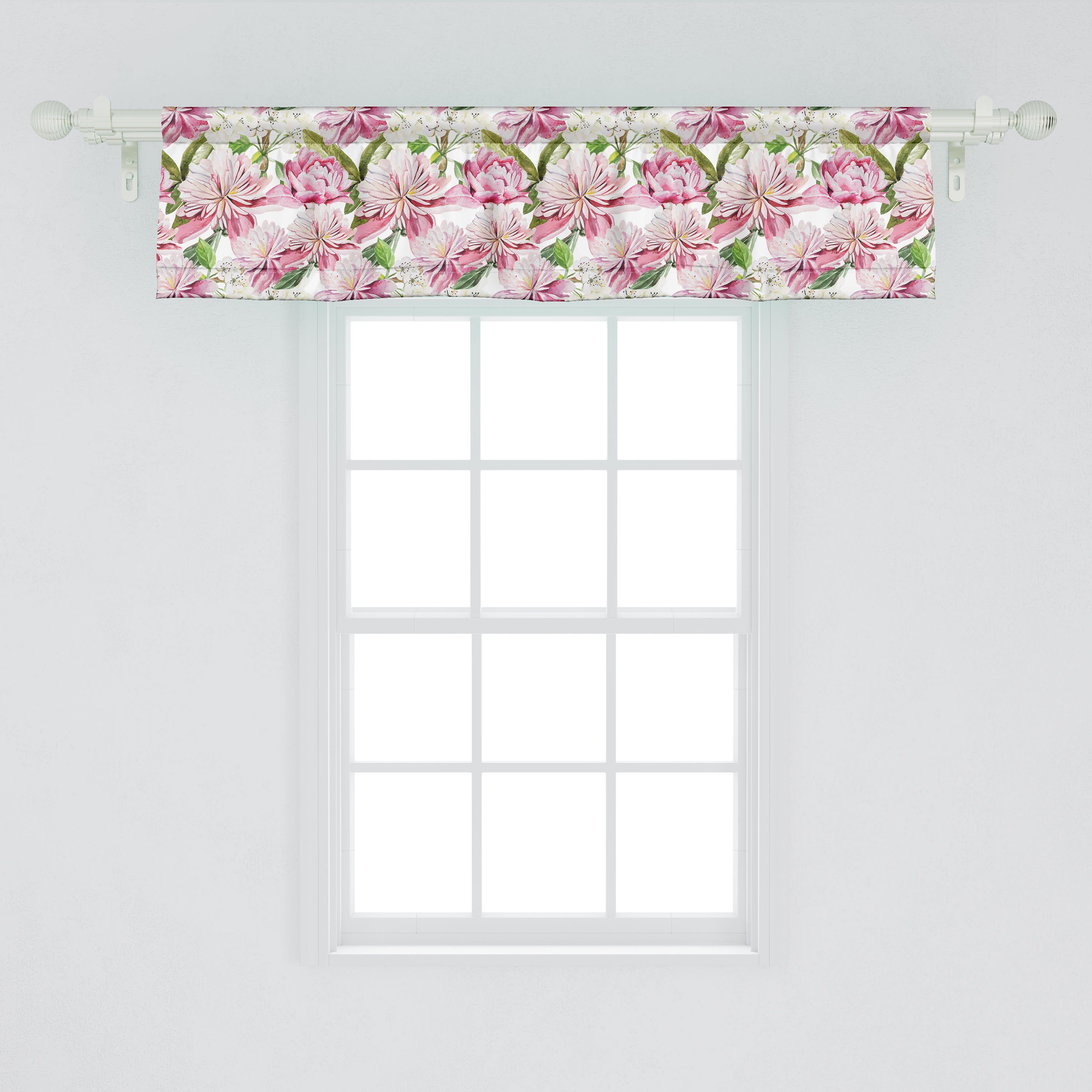 Scheibengardine Vorhang Volant für Stangentasche, Blumen Abakuhaus, Blush Dekor mit Aquarell Schlafzimmer Microfaser, Blumen Küche