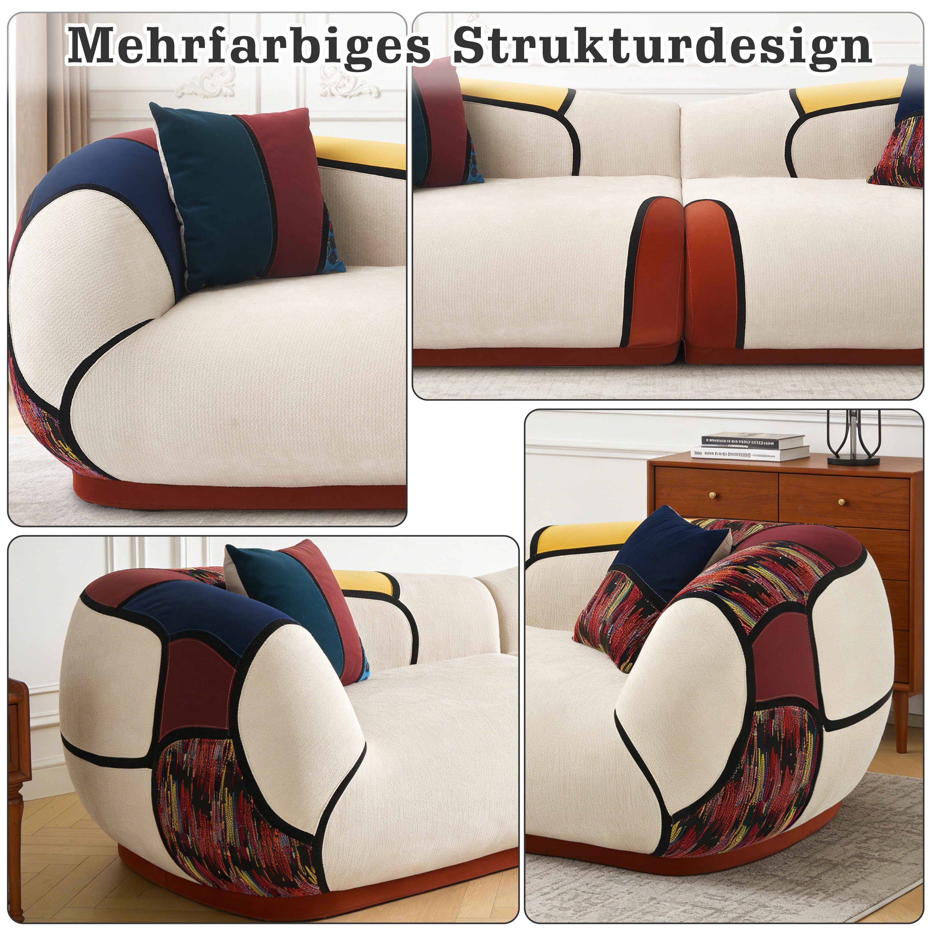 Vipbear 2-Sitzer Modulares Sofa Memory-Schaum, Abnehmbarer Bezug, 1 Teile, Buntes Design, 265cm, Keine Montage