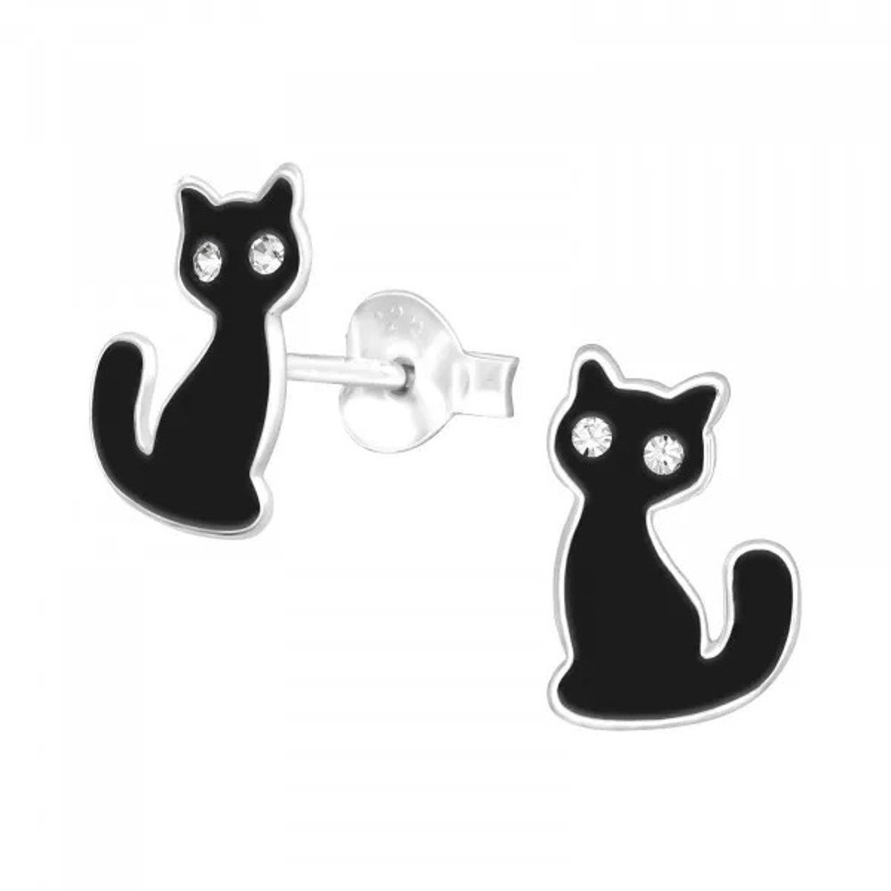 ALEXANDER YORK Paar Ohrstecker KATZE schwarz Kristall weiß, 2-tlg., 925 Sterling Silber