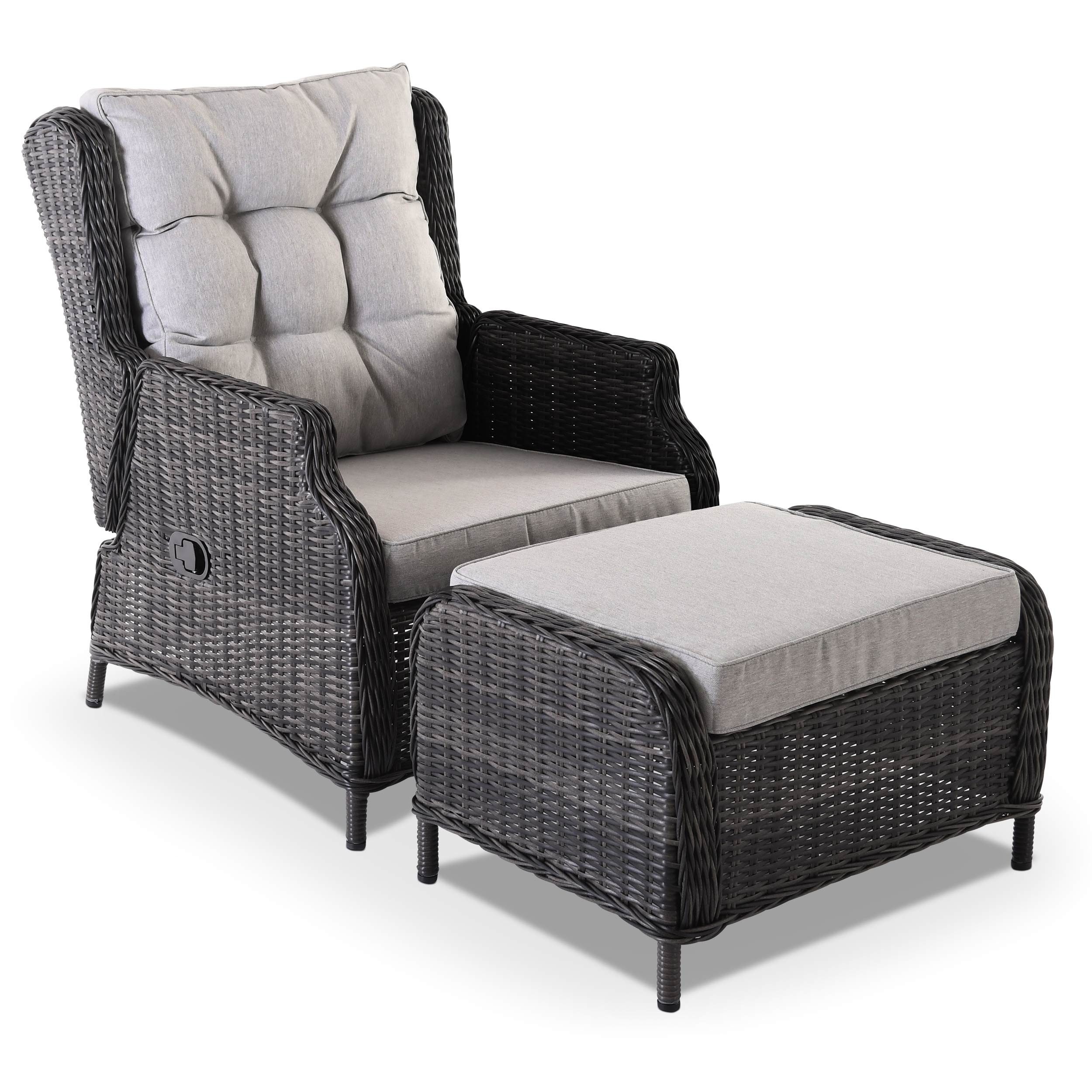 Raburg Gartensessel Relaxsessel mit Hocker, inkl. Polster, wetterfest, Sophia (Gartenstuhl-Set mit Hocker), pflegeleichtes Polyrattan, 130 kg Belastbarkeit