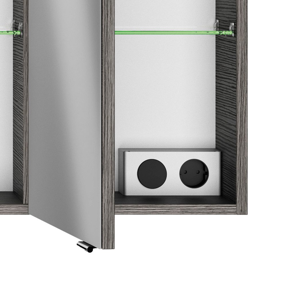 Lomadox Spiegelschrank FES-4010-66 Graphit Struktur quer Nb. inkl. LED - 140/71/17cm