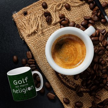 speecheese Tasse Golf ist meine Religion Glitzer Kaffeebecher Ein waschechter Golffan