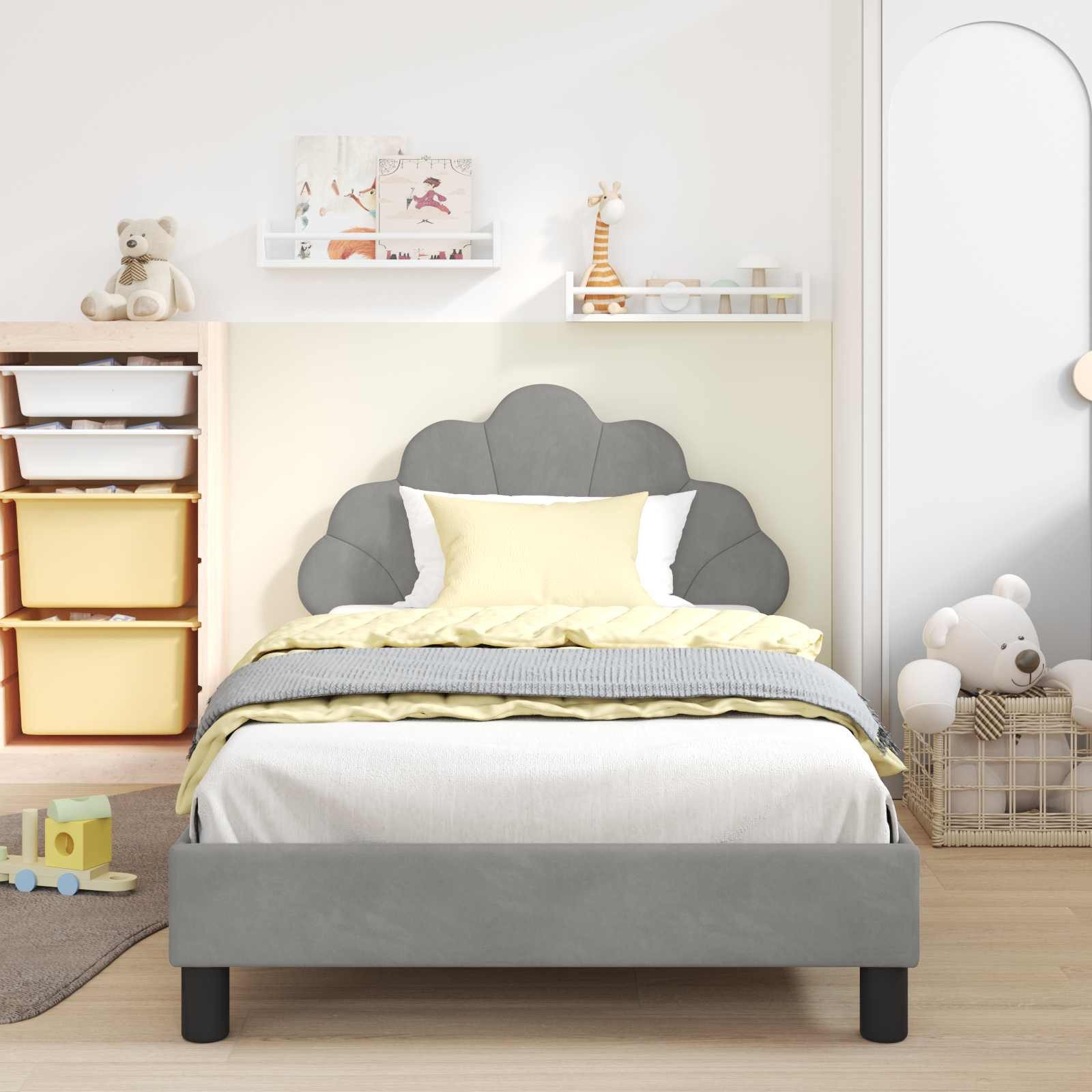 vidaXL Bett Kinderbettgestell mit Kopfteil Hellgrau 80 x 200 cm Samt (1-tlg günstig online kaufen