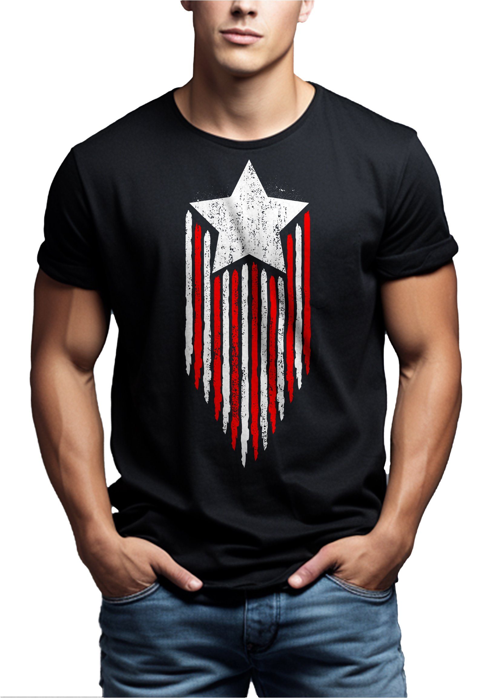 MAKAYA T-Shirt Herren Amerika Flagge USA Fahne Stern US Vintage Star America American