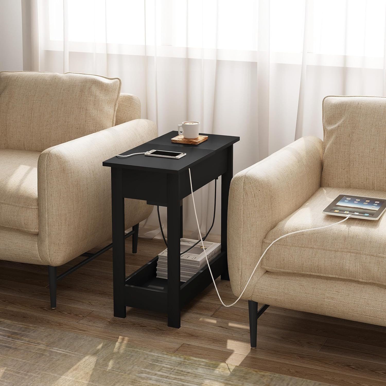 EUGAD Beistelltisch (1-St), mit Steckdose, klappbare Tischplatte, 3 Ablagef günstig online kaufen