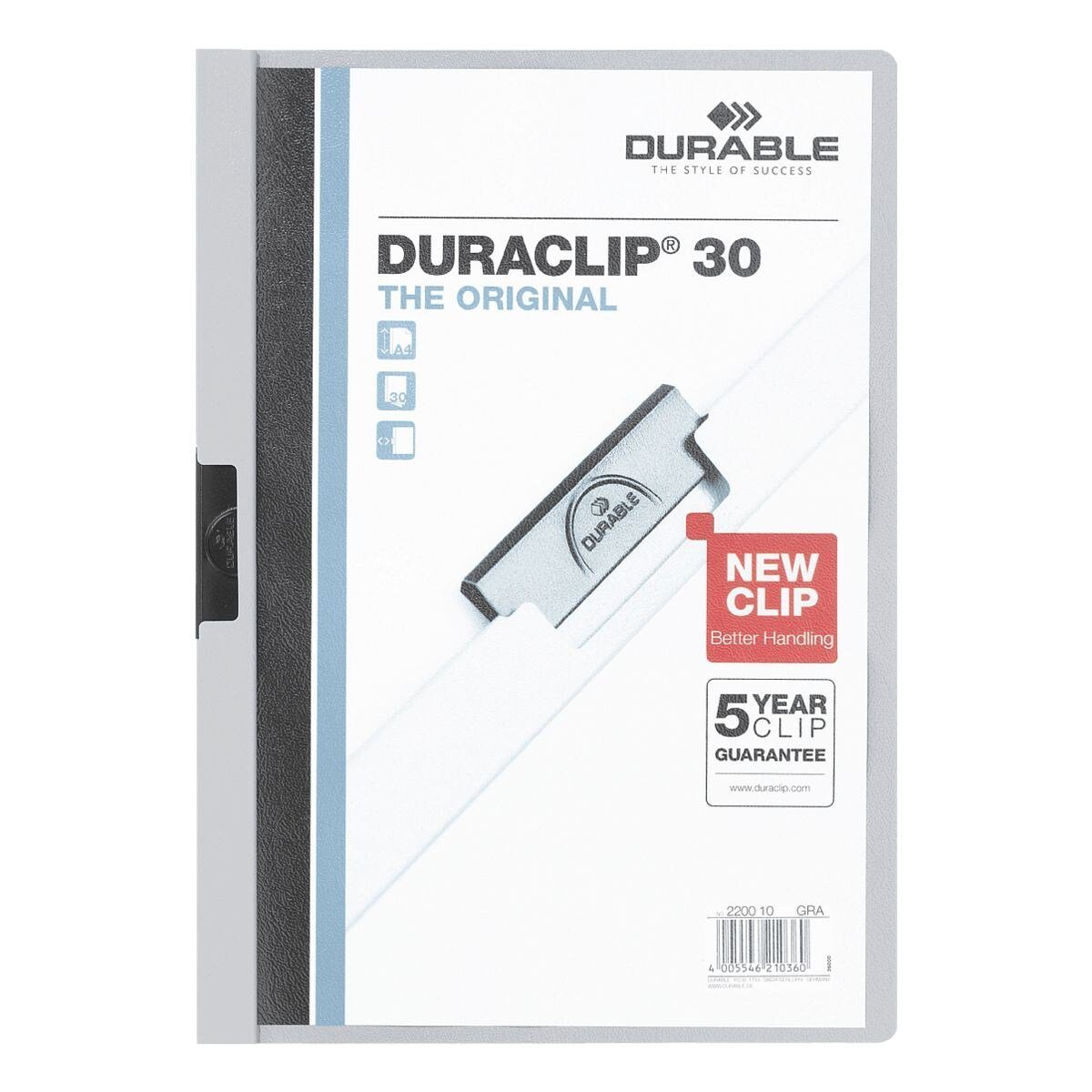 DURABLE Hefter Duraclip 30, mit Klemmfunktion, Format DIN A4, bis 30 Blatt grau
