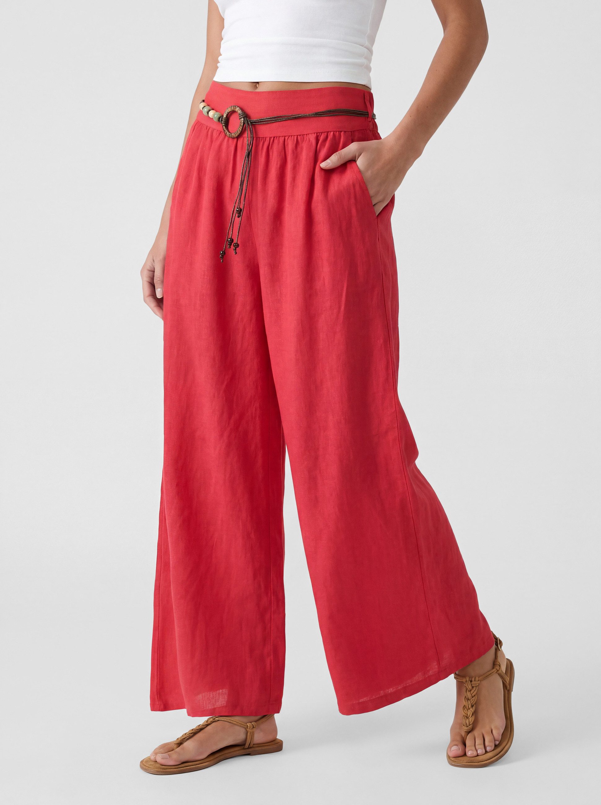 Leinenhose Wide-Leg Schlupfhose