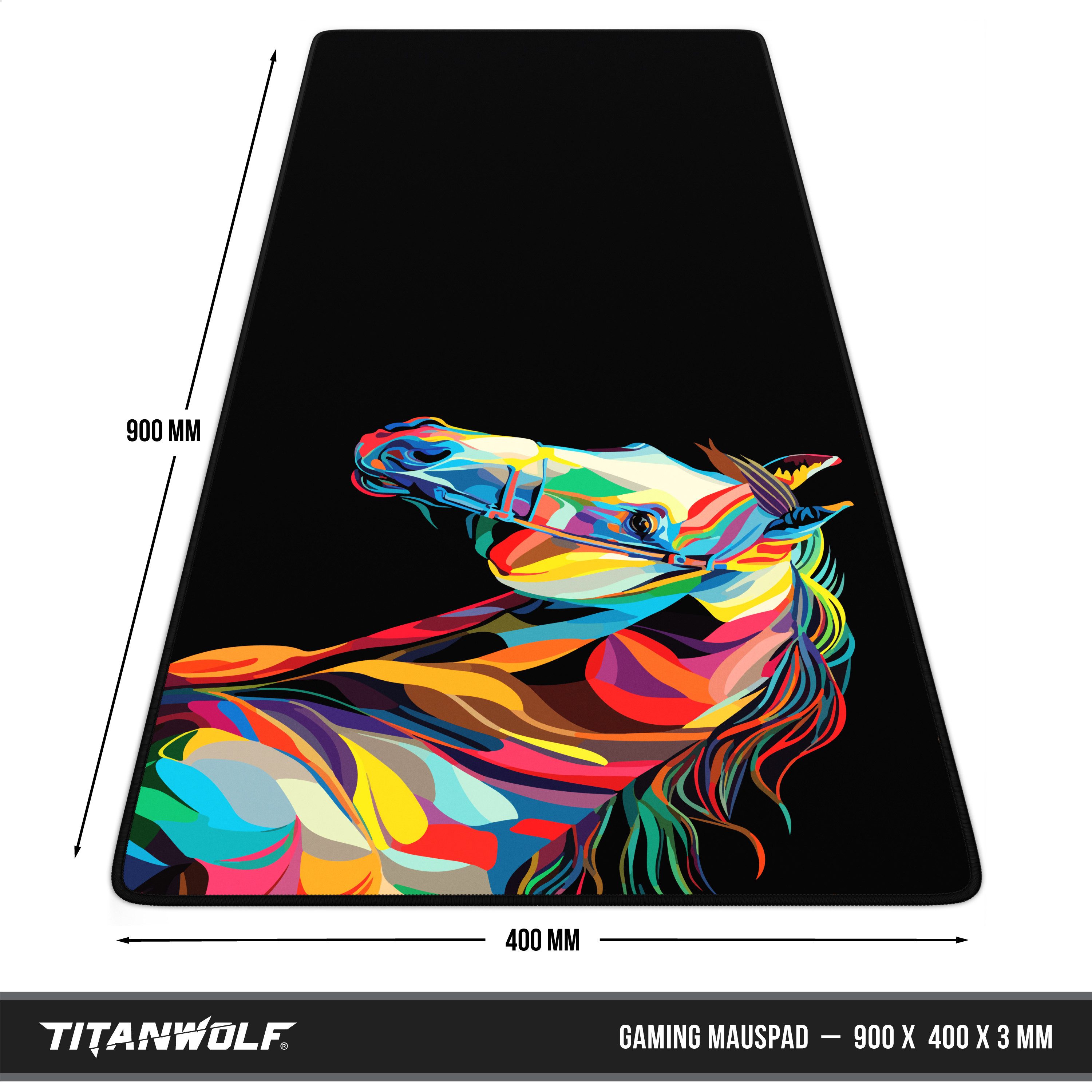 Titanwolf Gaming Mauspad XXL Speed Mousepad 900 x 400 x 3 mm, Schreibtischauflage, abwaschbar, rutschfeste Rückseite, Geschwindigkeit & Präzision, Colour Horse
