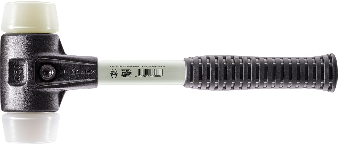 Halder KG Hammer SIMPLEX-Schonhämmer, mit verstärktem Stahlgussgehäuse und Fiberglasstiel Ø=40 mm 3778.040