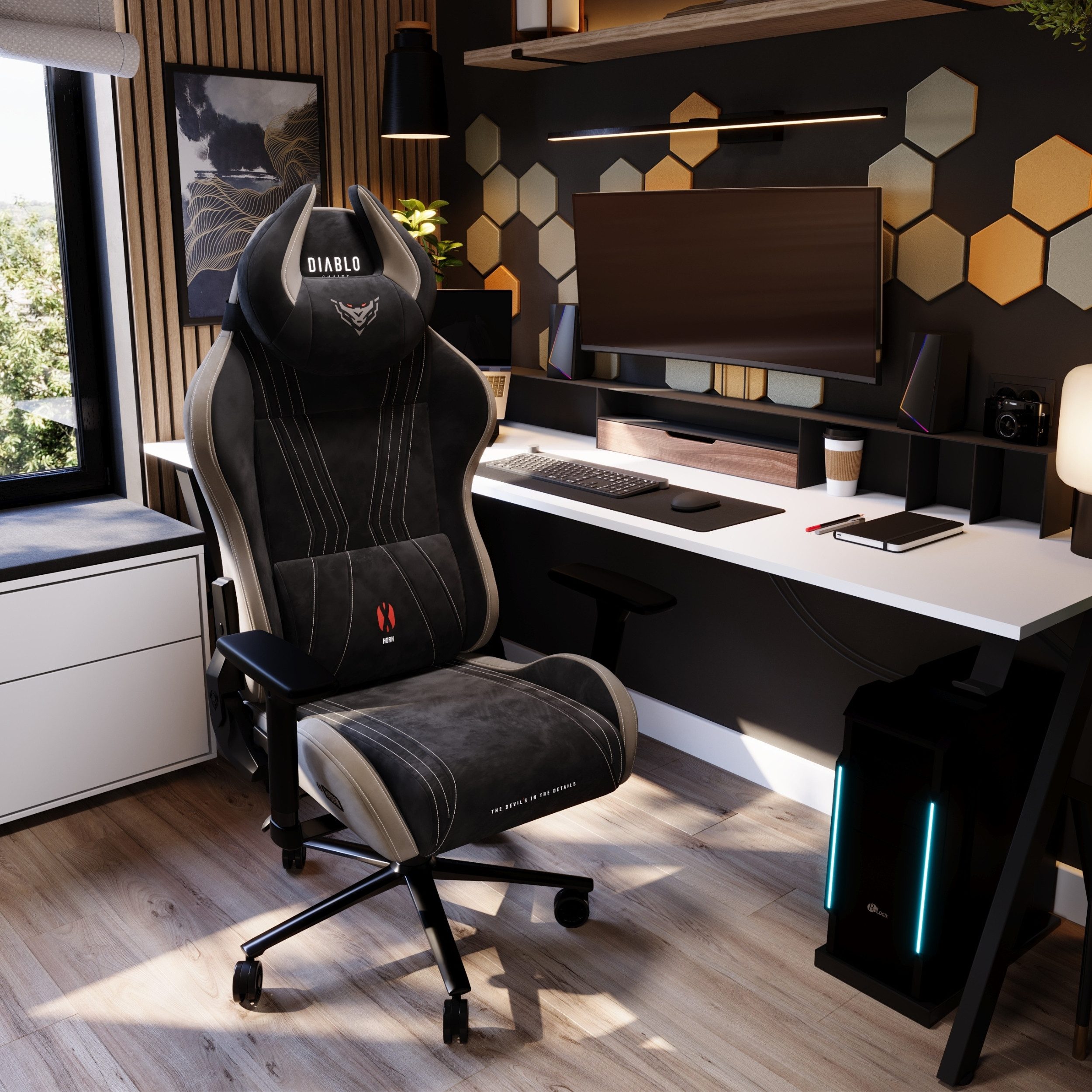 DIABLO CHAIRS Gaming-Stuhl X-Horn 2.0 HDS Kunstleder ergonomisch 3D-Armlehnen Kopfstütze (3D-Armlehnen, Memory-Schaum, HDS Kunstleder, Normal L King XL), Lenden – Bild 3 von 5