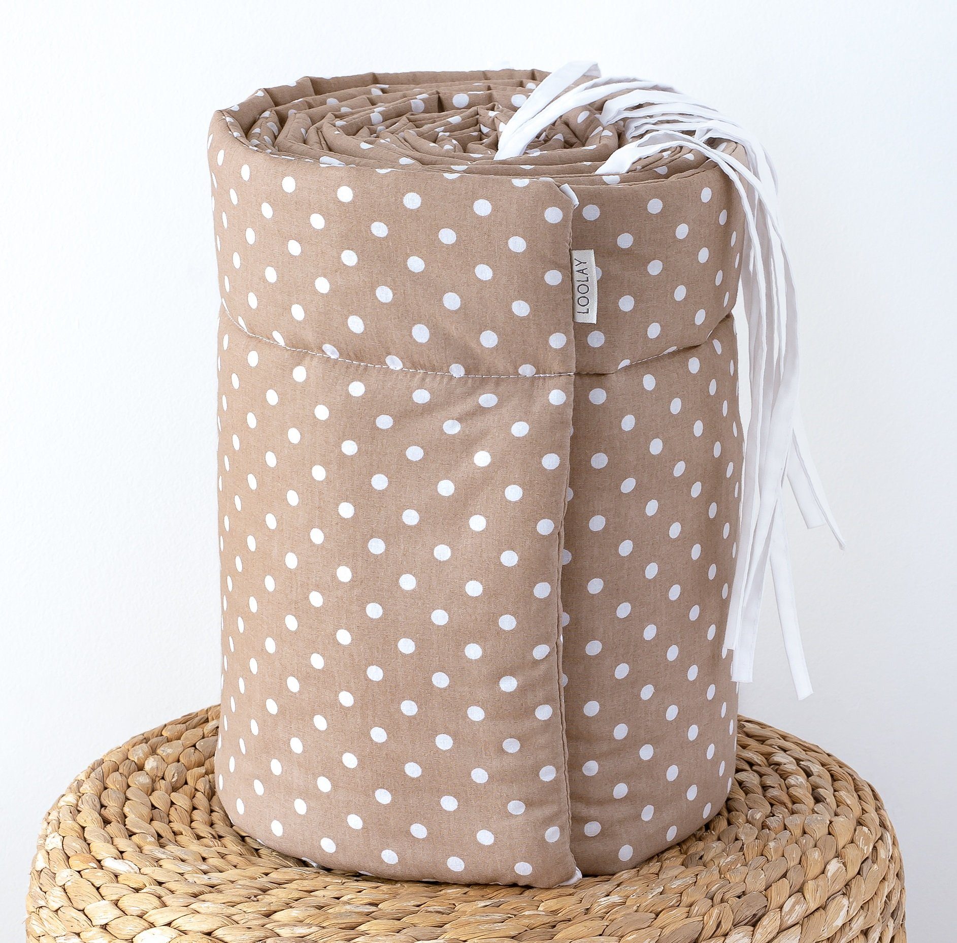 Loolay Bettnestchen Taupe BRAUN Punkte Bettumrandung Babybett 420, 360, 210, 180 x 30cm, (Babynestchen Bettsprossen Kopfschutz Baby Ausstattung Neugeborene Prem – Bild 5 von 5
