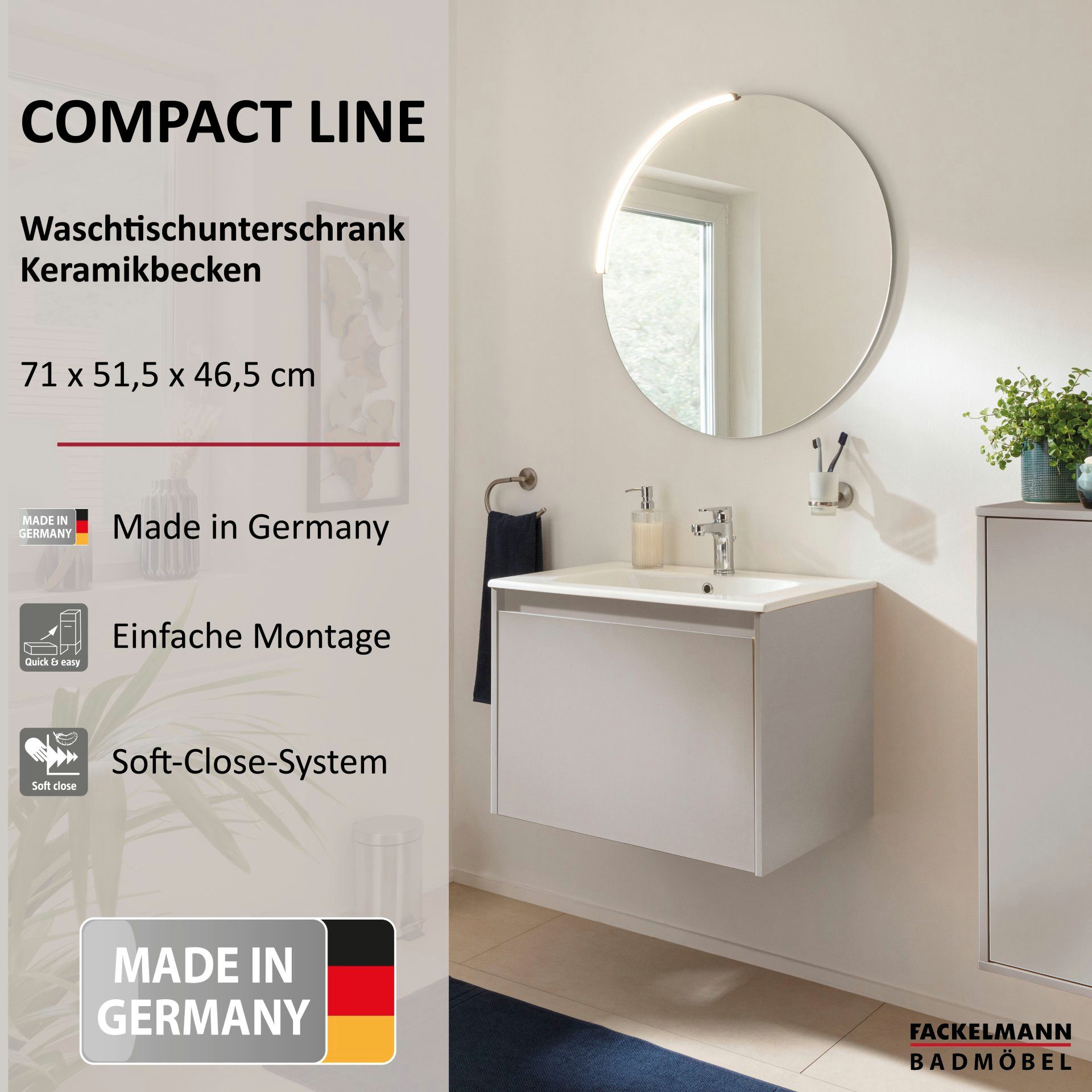 FACKELMANN Badmöbel-Set COMPACT LINE Waschtischunterschrank, Waschbecken