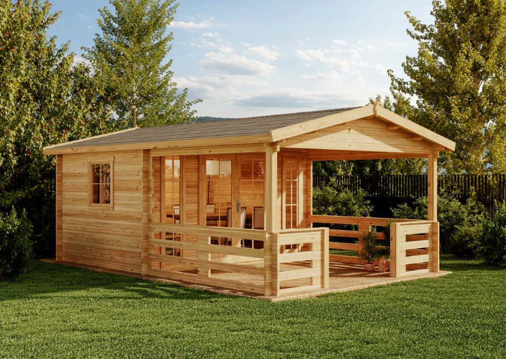 Alpholz Gartenhaus Holz Lappland - 40 B, BxT: 410x594 cm, in Imprägniert (Pinie) mit 40mm Wandstärke